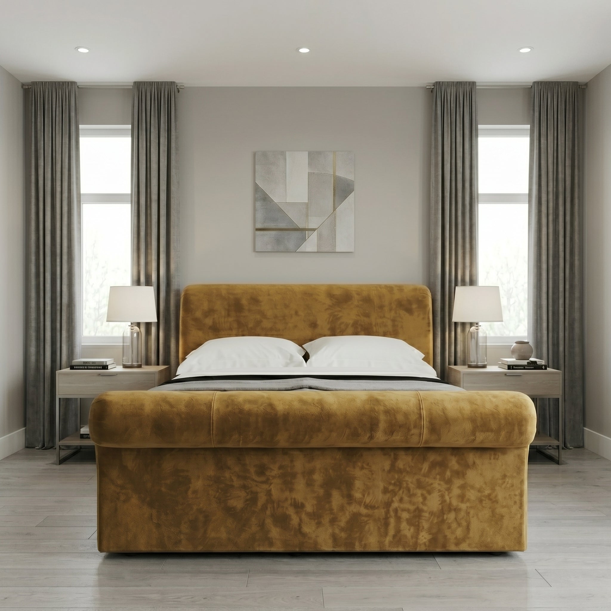 Paris Chesterfield Upholstered Scroll Bed Frame