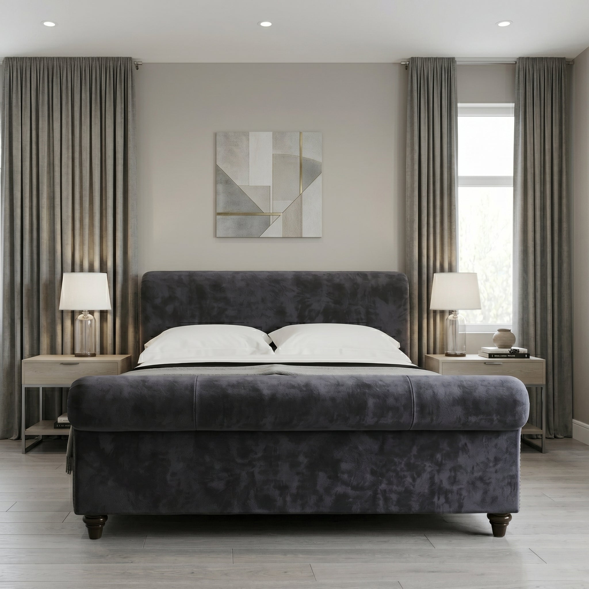 Paris Chesterfield Upholstered Scroll Bed Frame