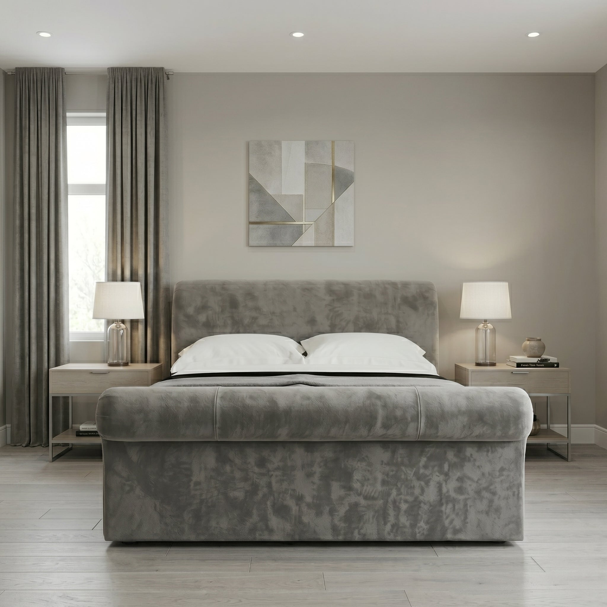 Paris Chesterfield Upholstered Scroll Bed Frame