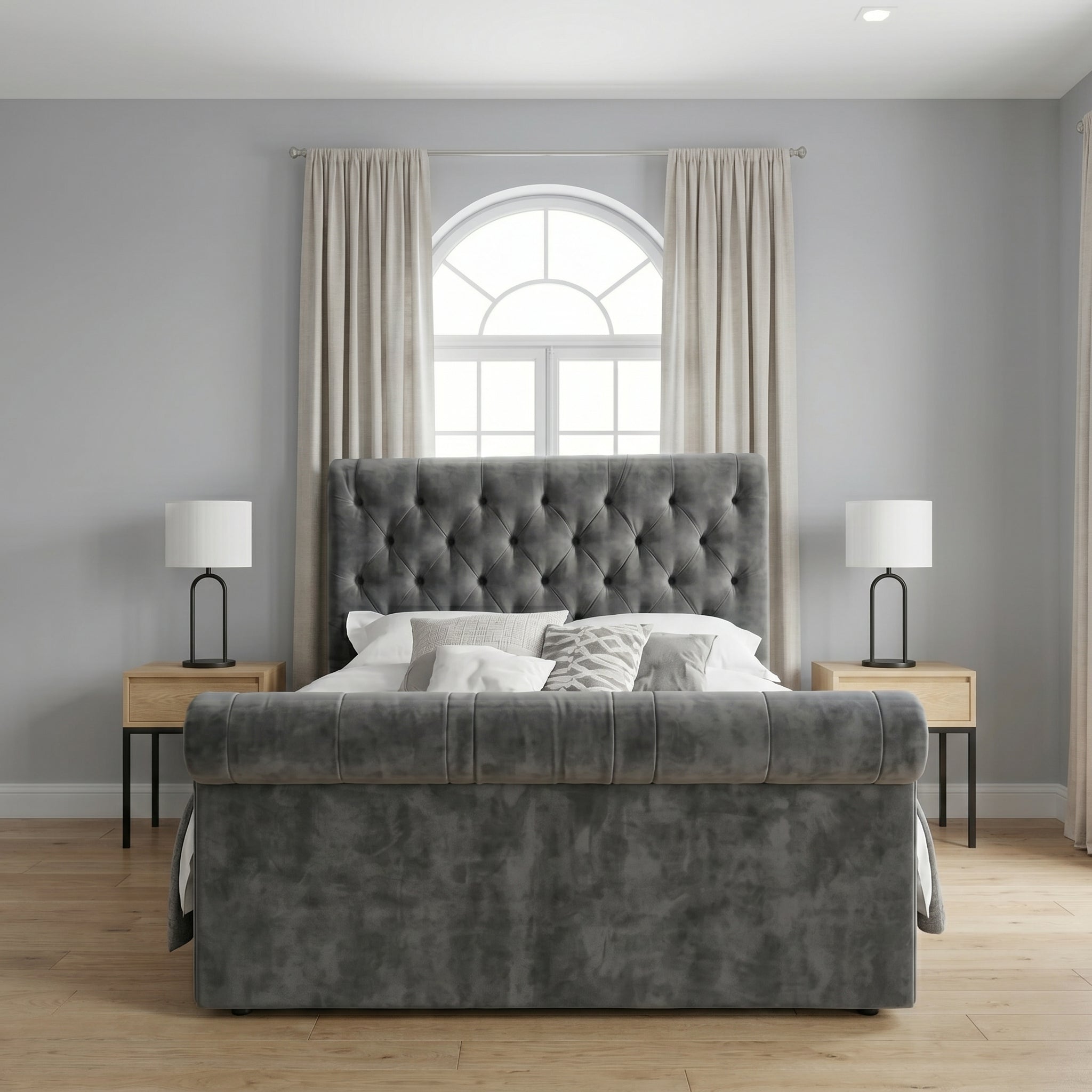 Chesterfield Cream Sleigh Bed King Size