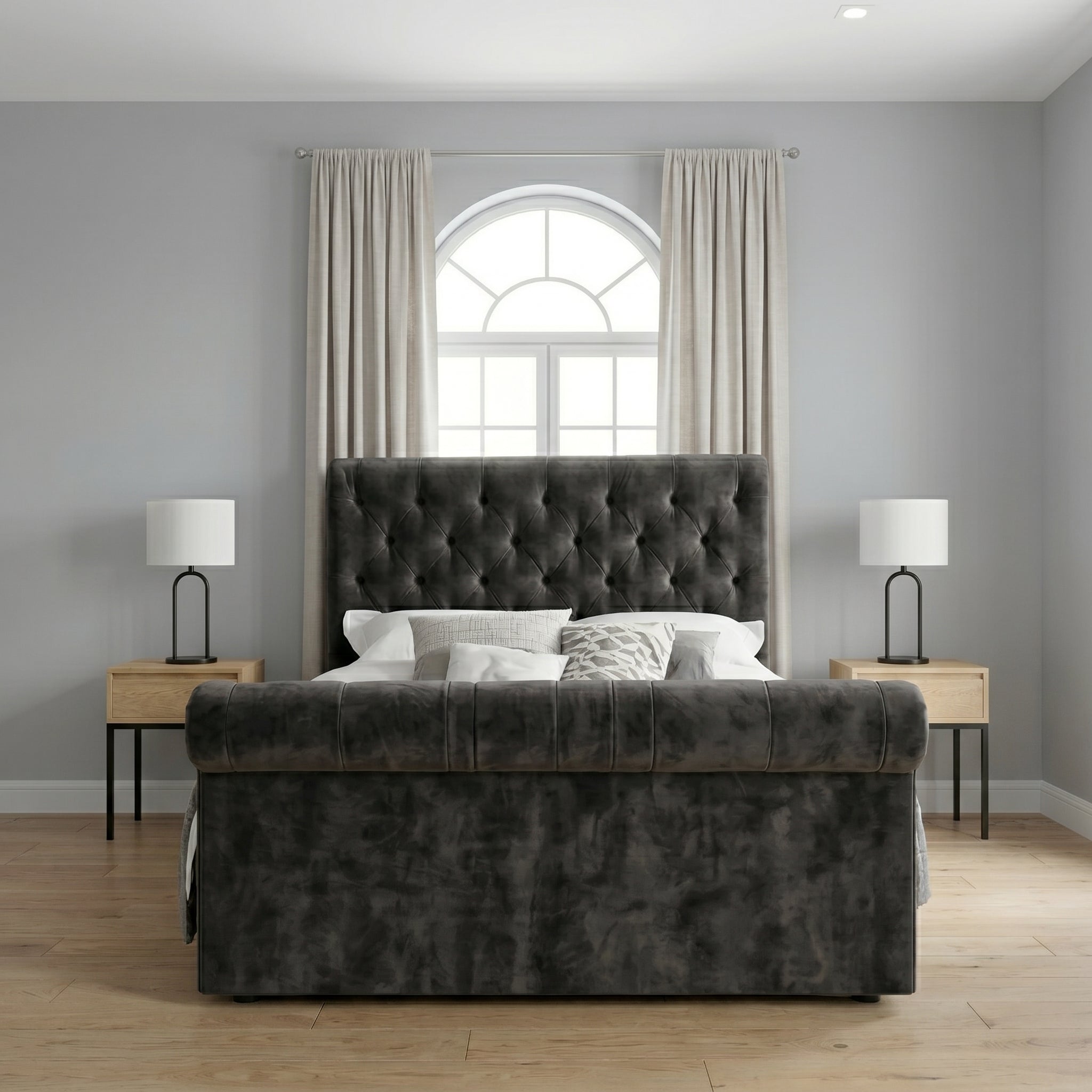 Chesterfield Cream Sleigh Bed King Size