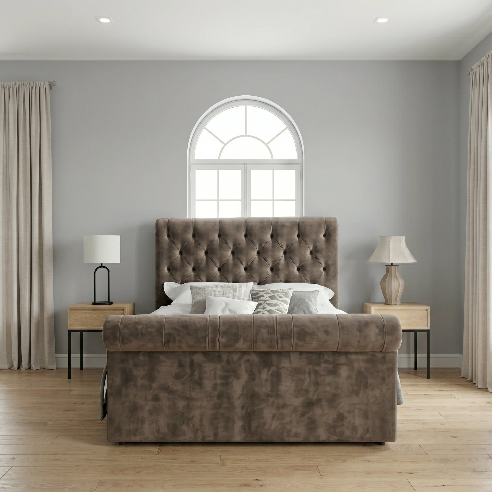 Chesterfield Cream Sleigh Bed King Size