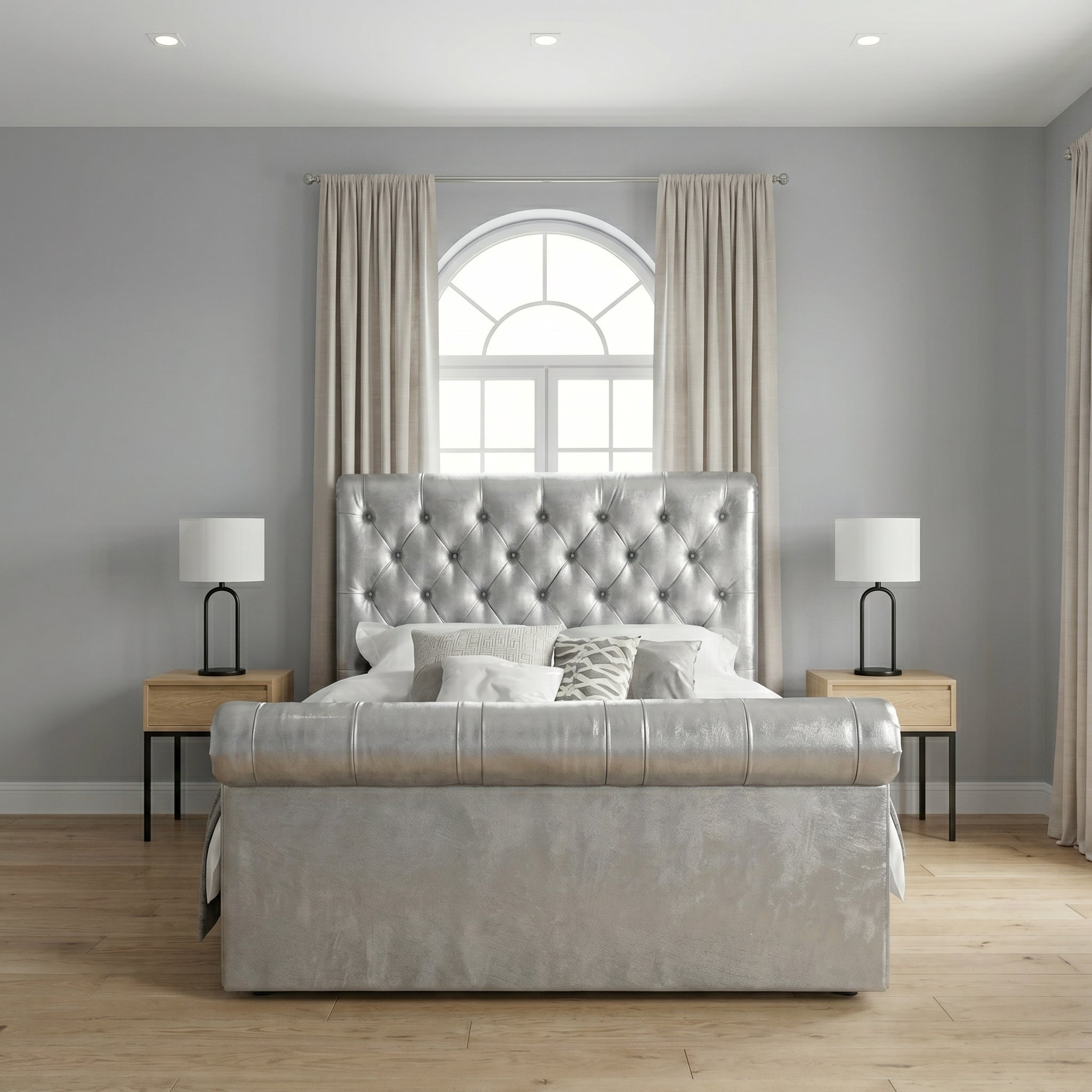 Chesterfield Cream Sleigh Bed King Size