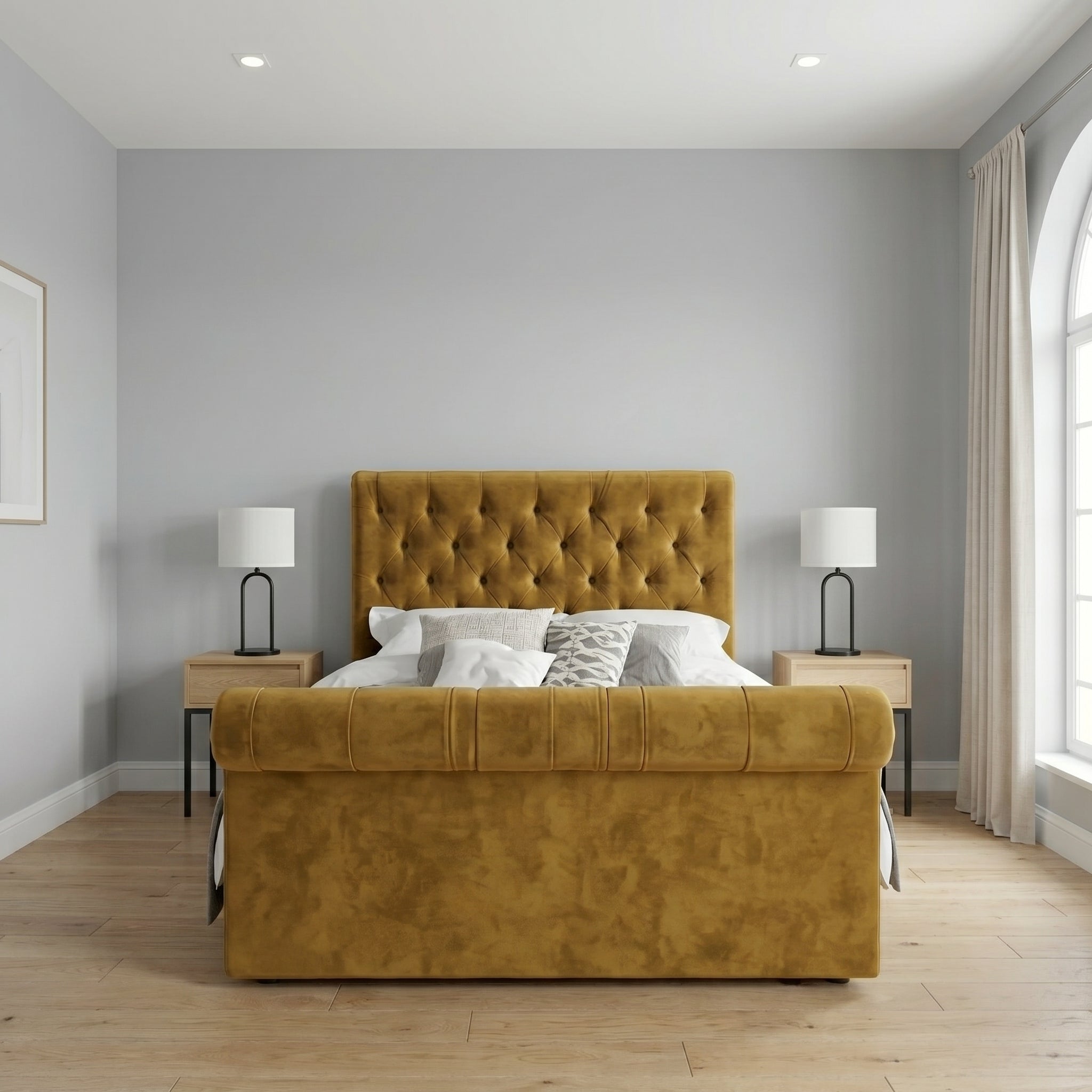 Chesterfield Cream Sleigh Bed King Size