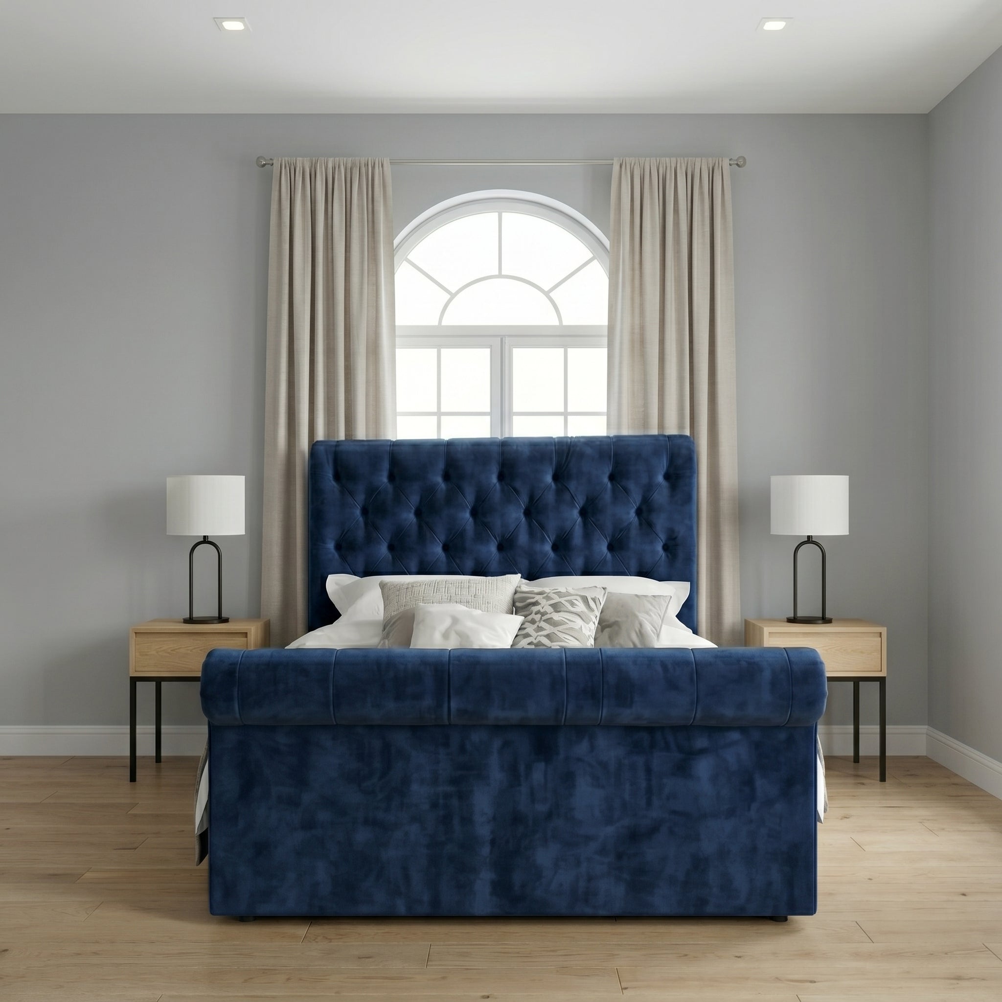 Chesterfield Cream Sleigh Bed King Size