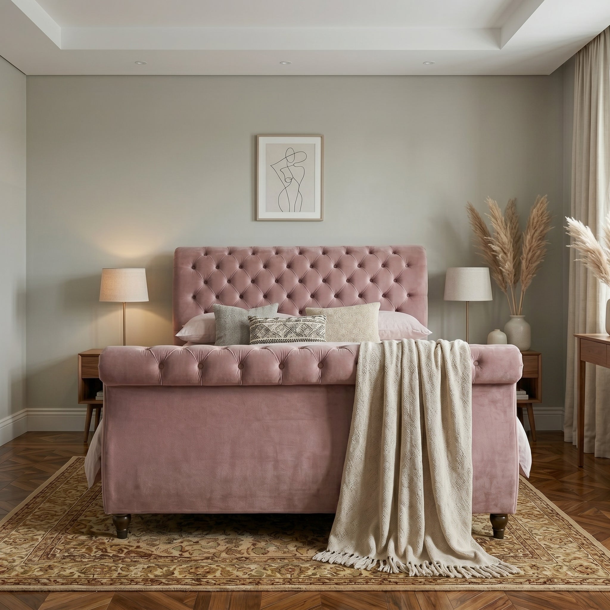 Blue Upholstered Sleigh Bed Frame