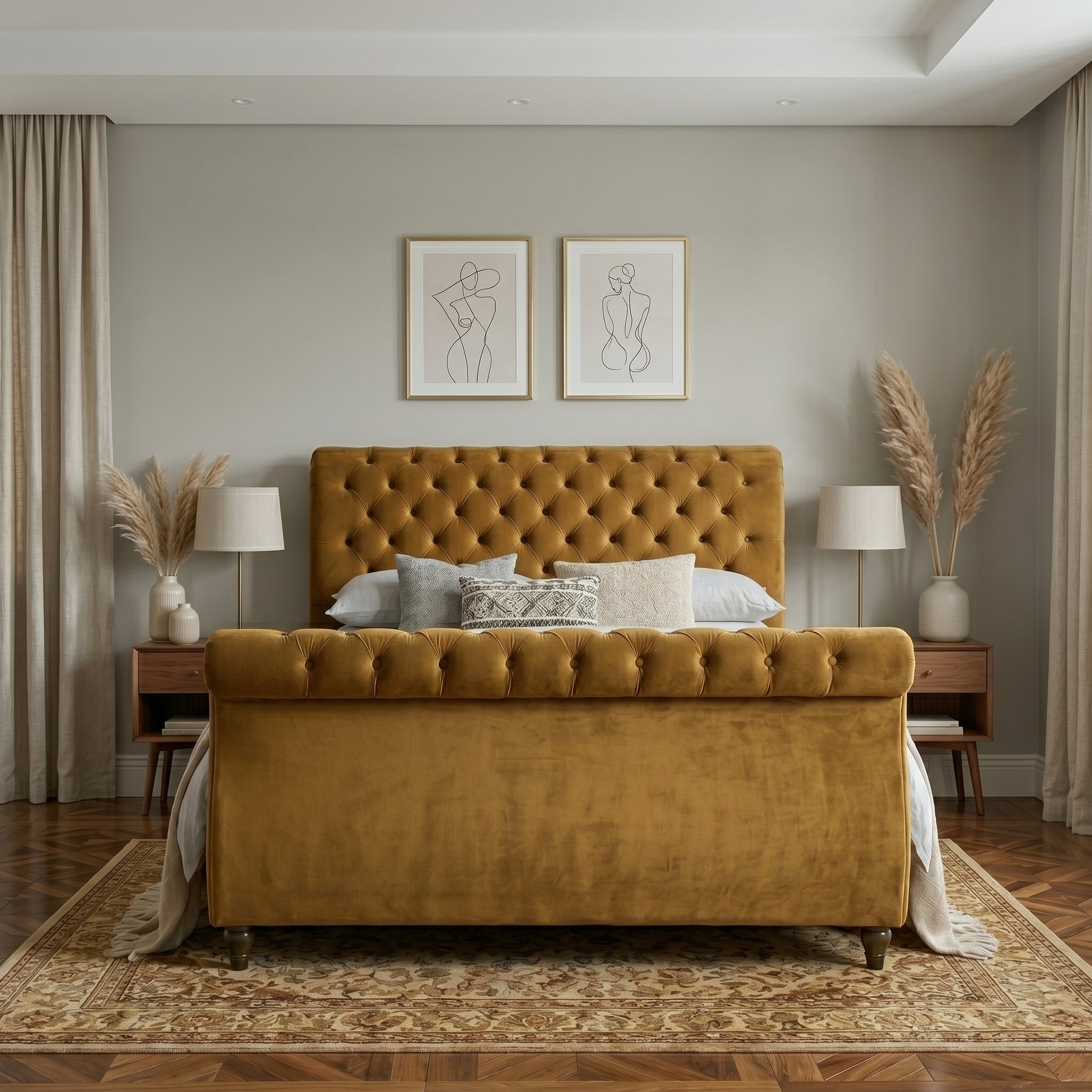 Blue Upholstered Sleigh Bed Frame