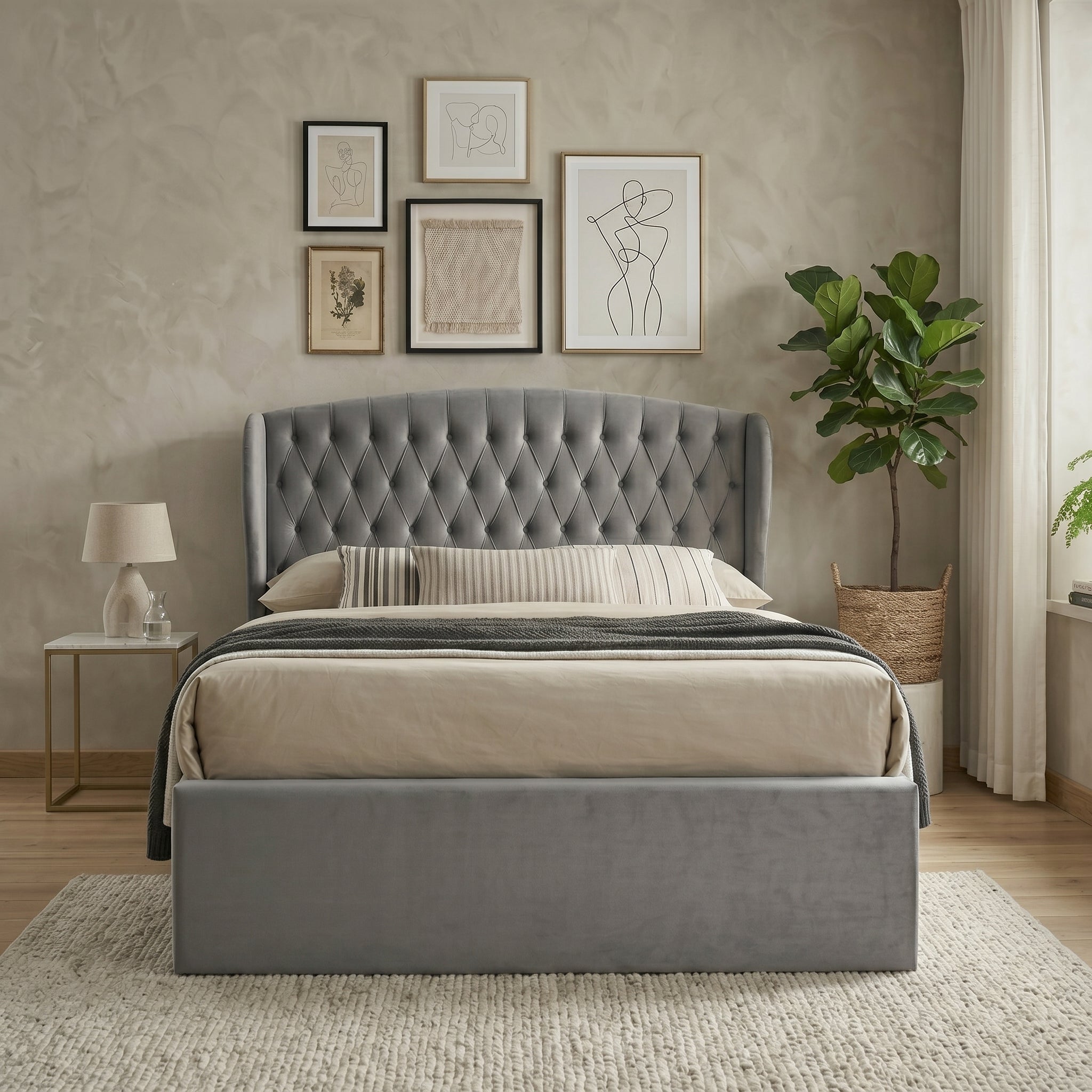 Elegant Blue Upholstered Ottoman Storage Bed