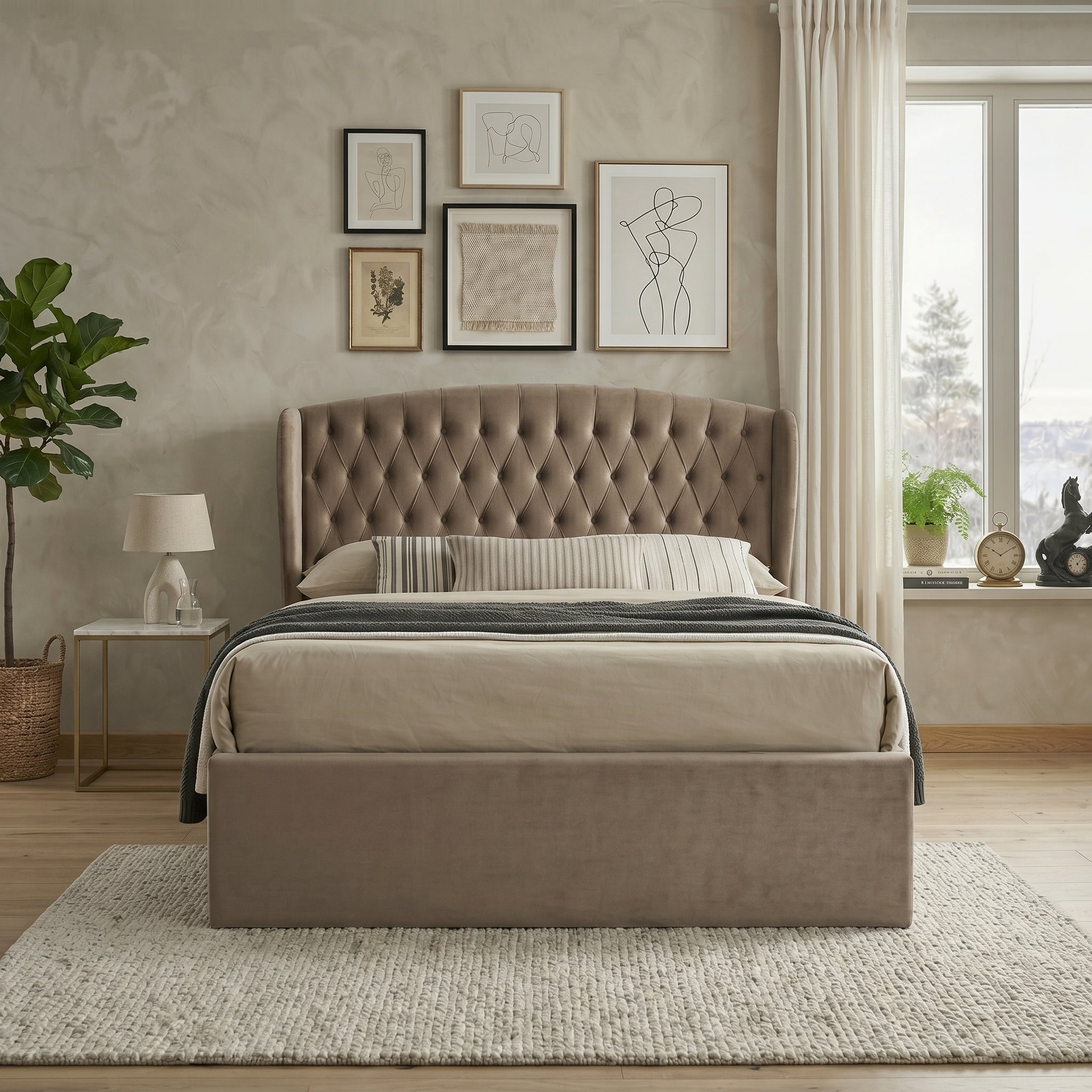 Elegant Blue Upholstered Ottoman Storage Bed