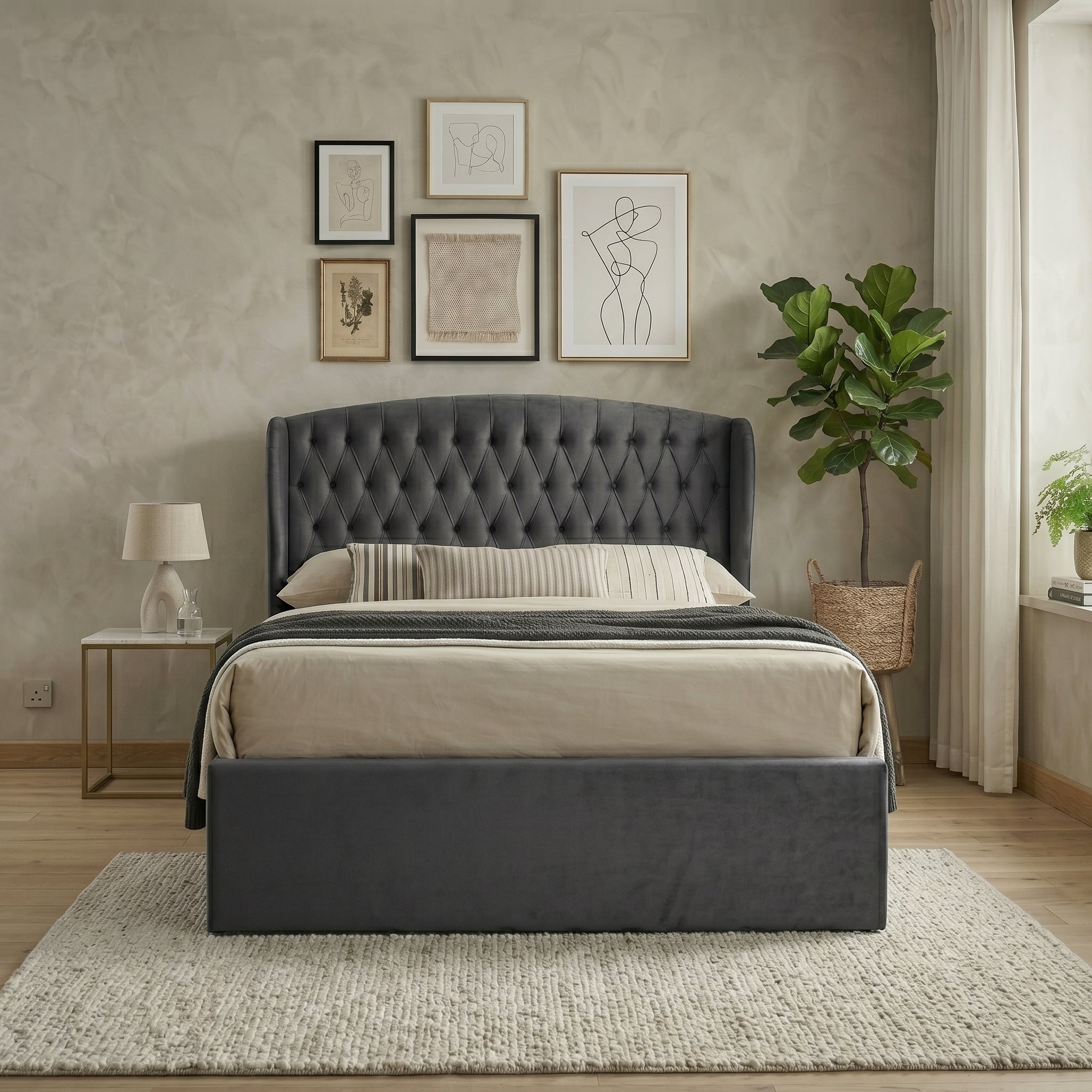 Elegant Blue Upholstered Ottoman Storage Bed