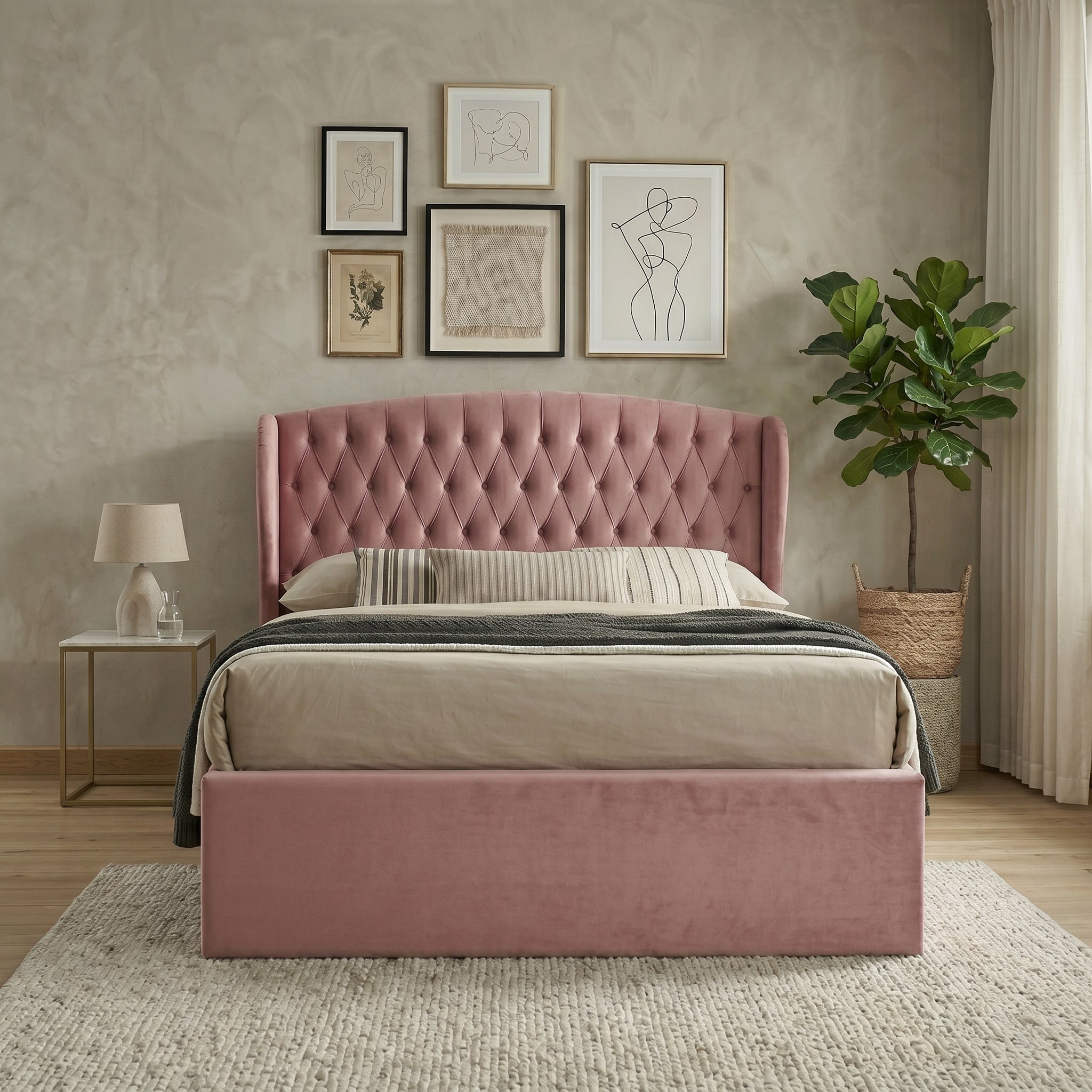 Elegant Blue Upholstered Ottoman Storage Bed