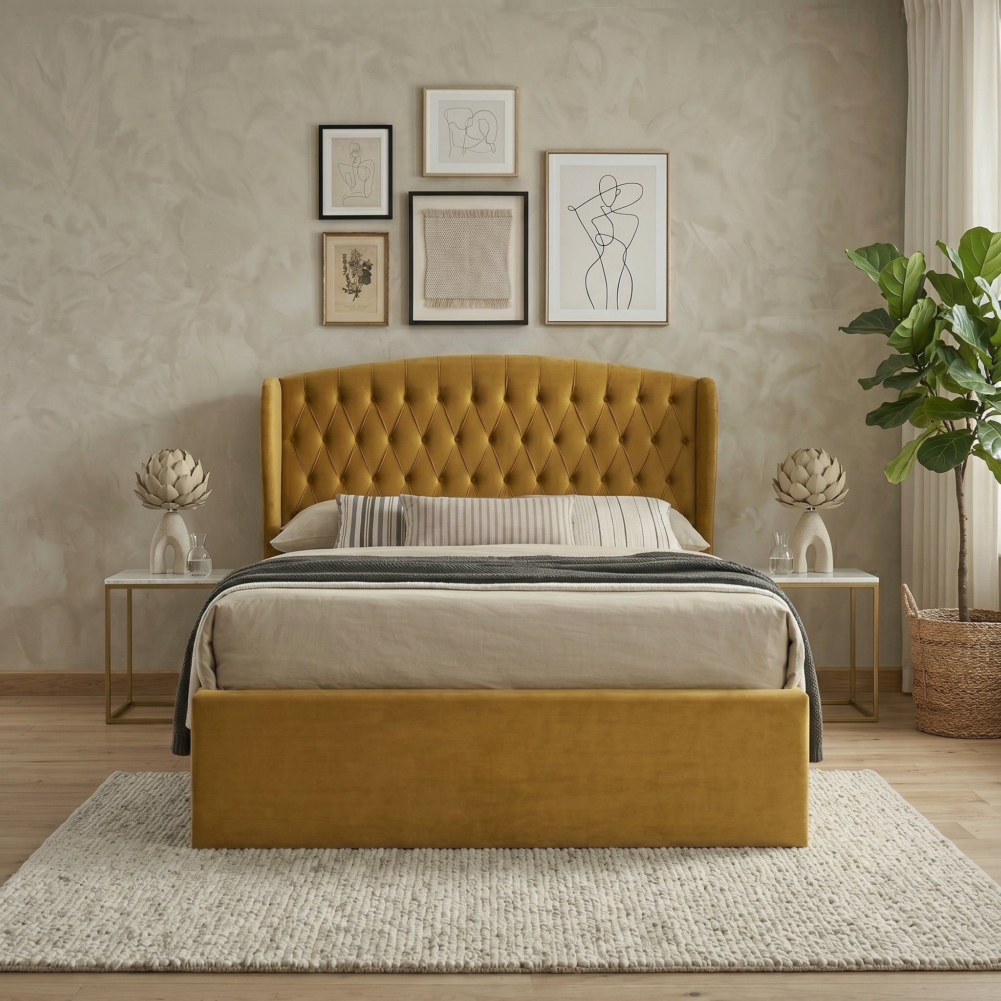 Elegant Blue Upholstered Ottoman Storage Bed