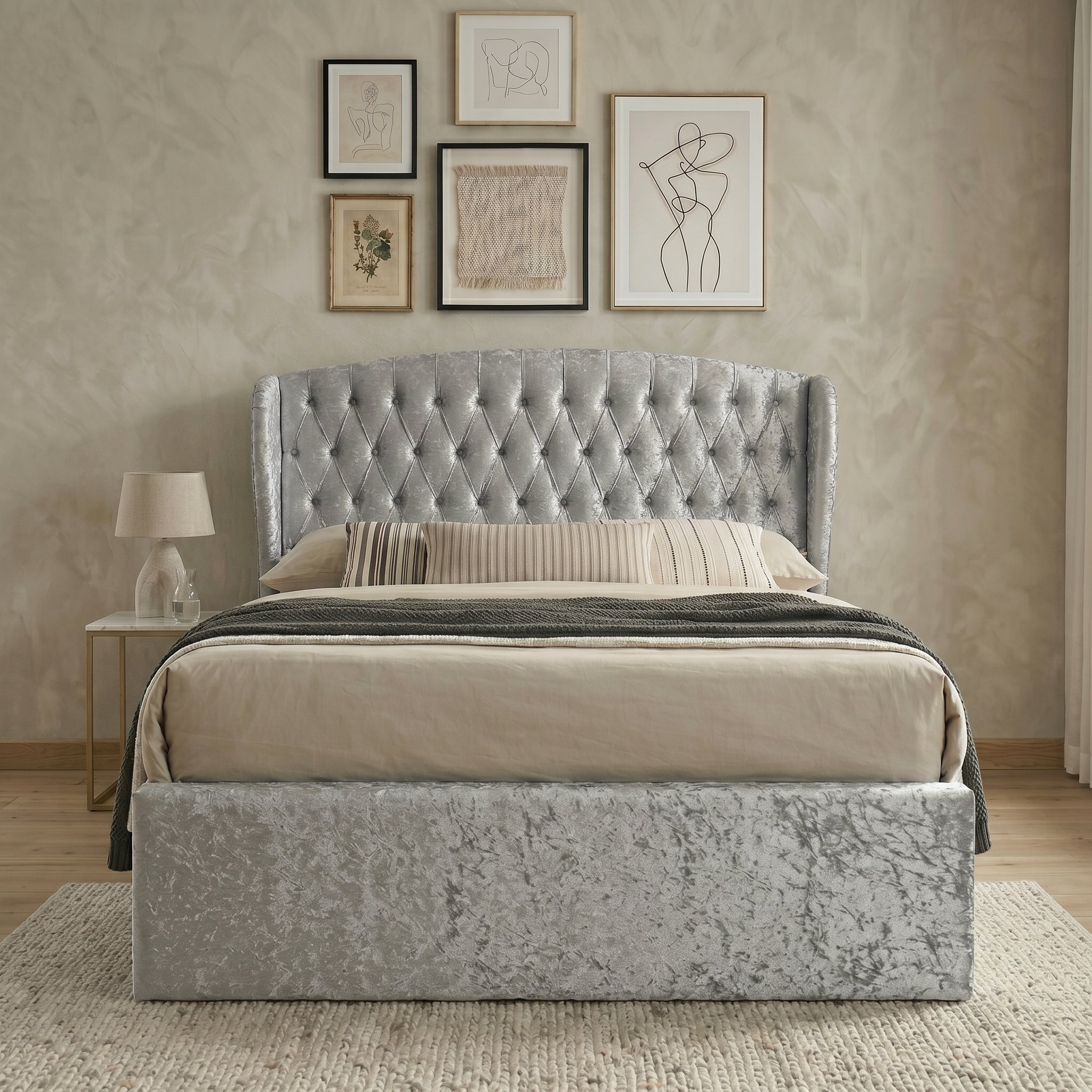 Elegant Blue Upholstered Ottoman Storage Bed