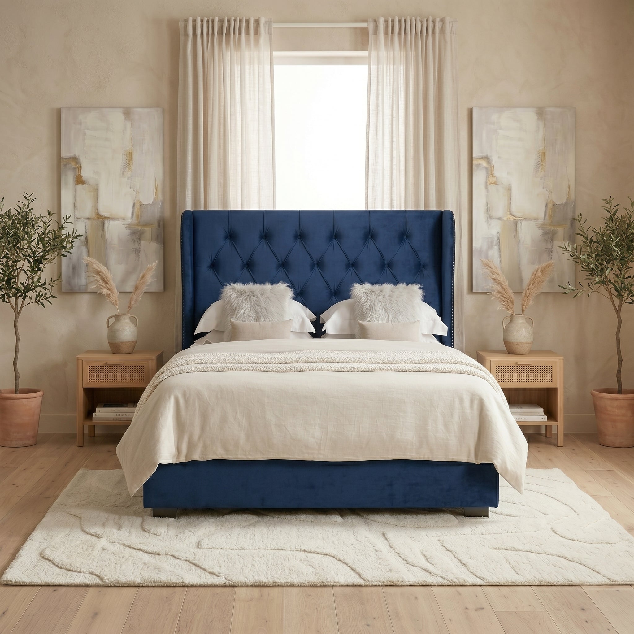 Ottoman Bed Frame with Diamante Wingback in Upholstery Pink Velvet
