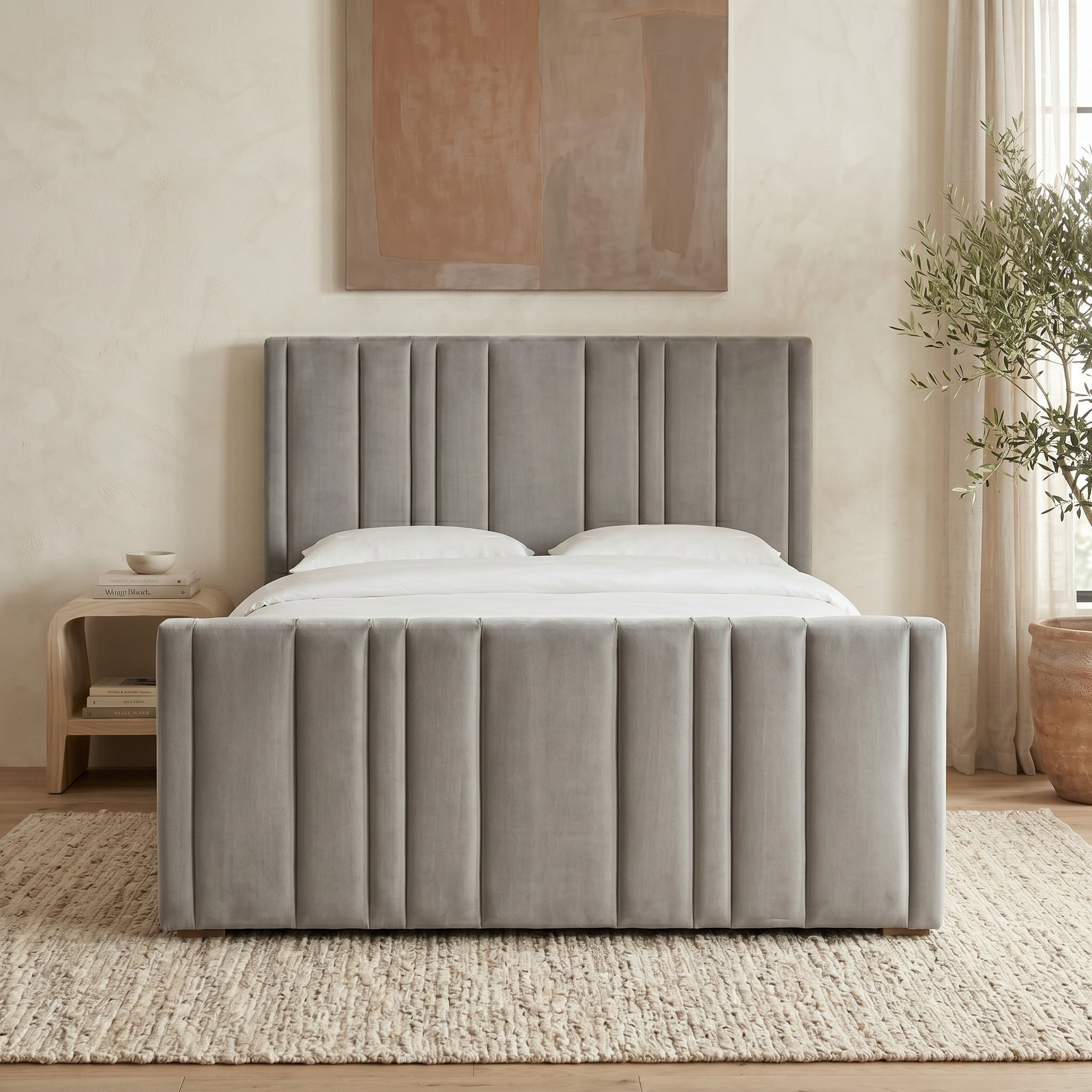 Upholstered Platform Bed with Vertical Channel Tufting