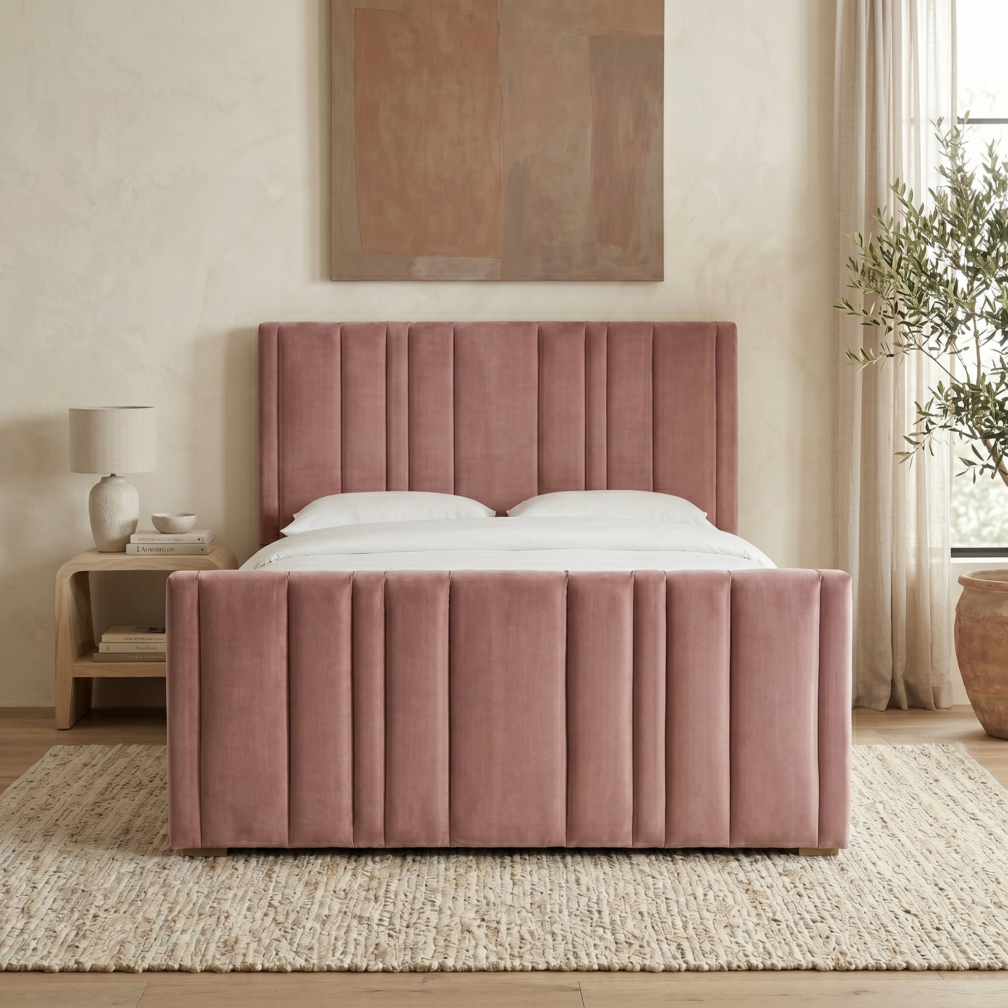 Upholstered Platform Bed with Vertical Channel Tufting