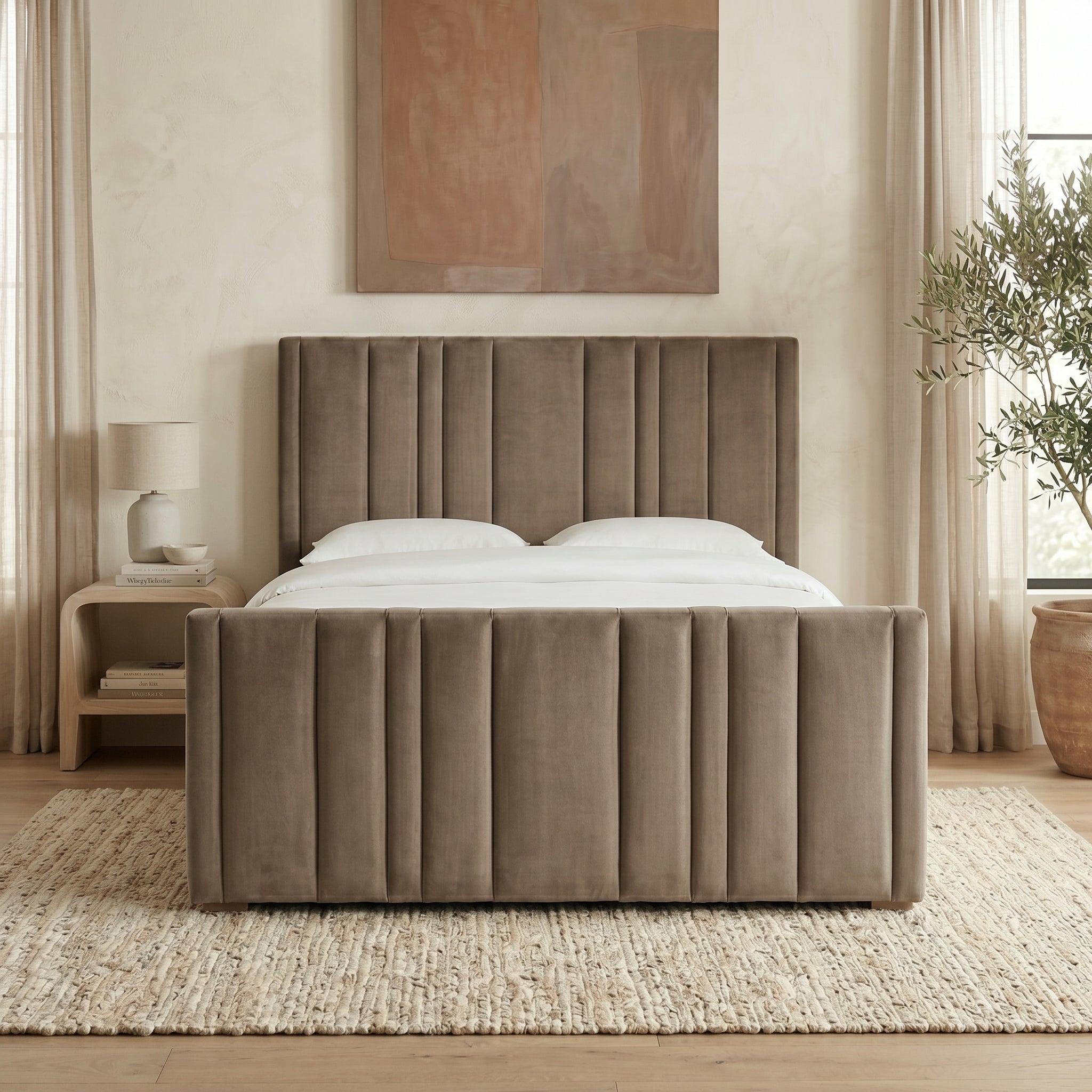 Upholstered Platform Bed with Vertical Channel Tufting