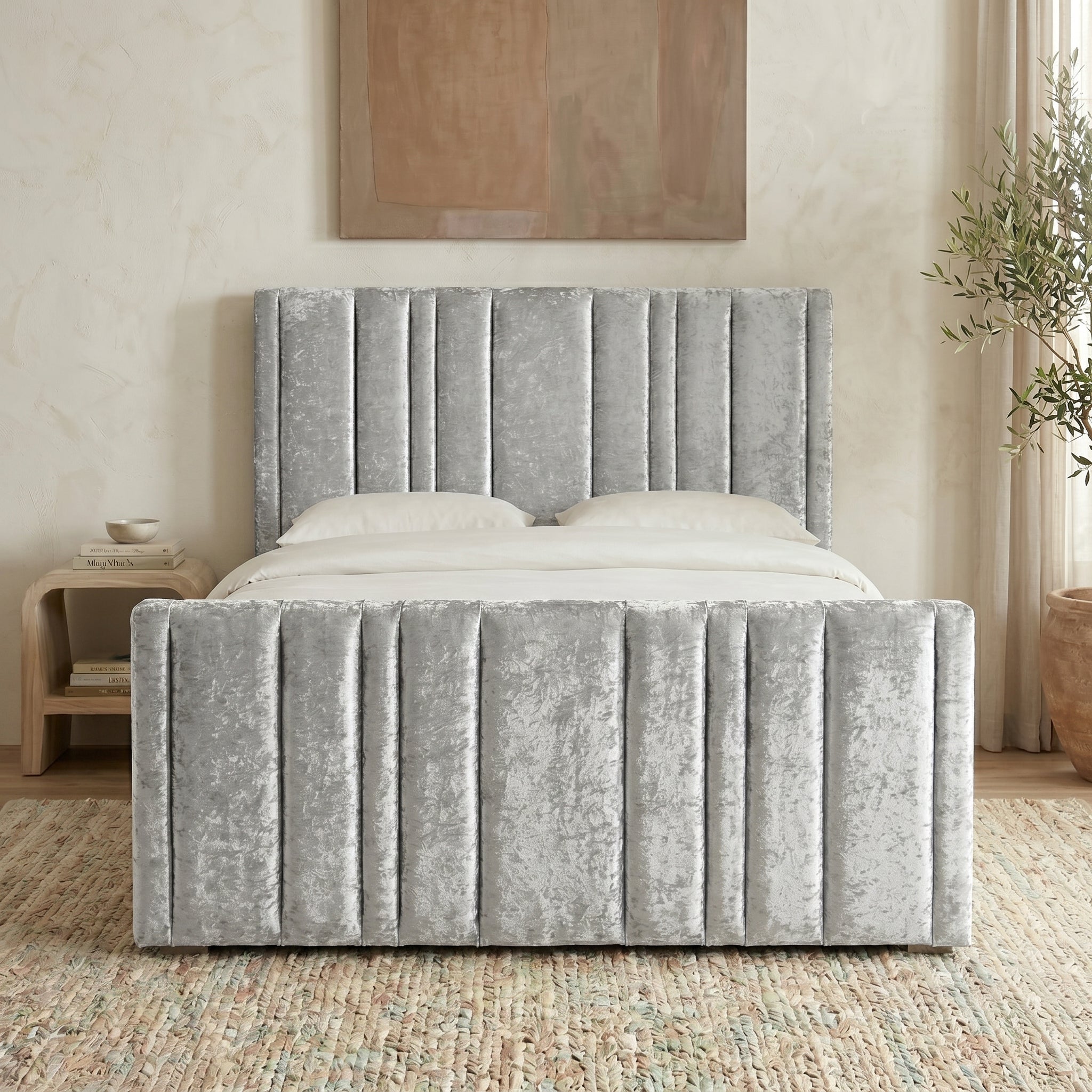 Upholstered Platform Bed with Vertical Channel Tufting