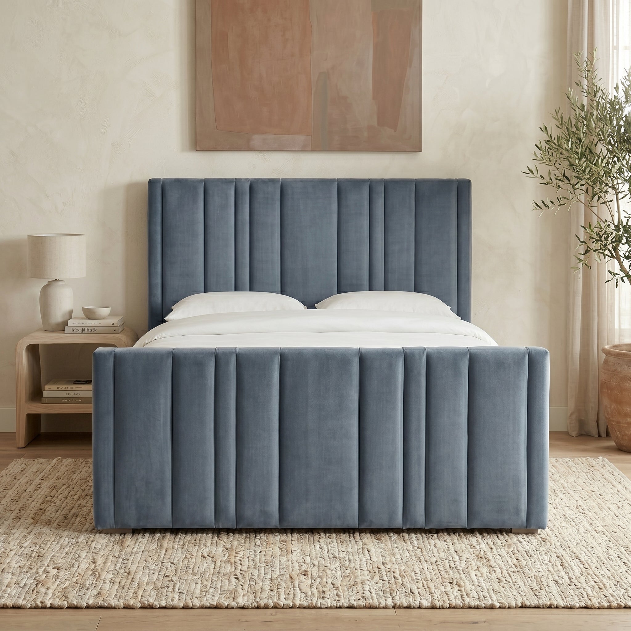 Upholstered Platform Bed with Vertical Channel Tufting