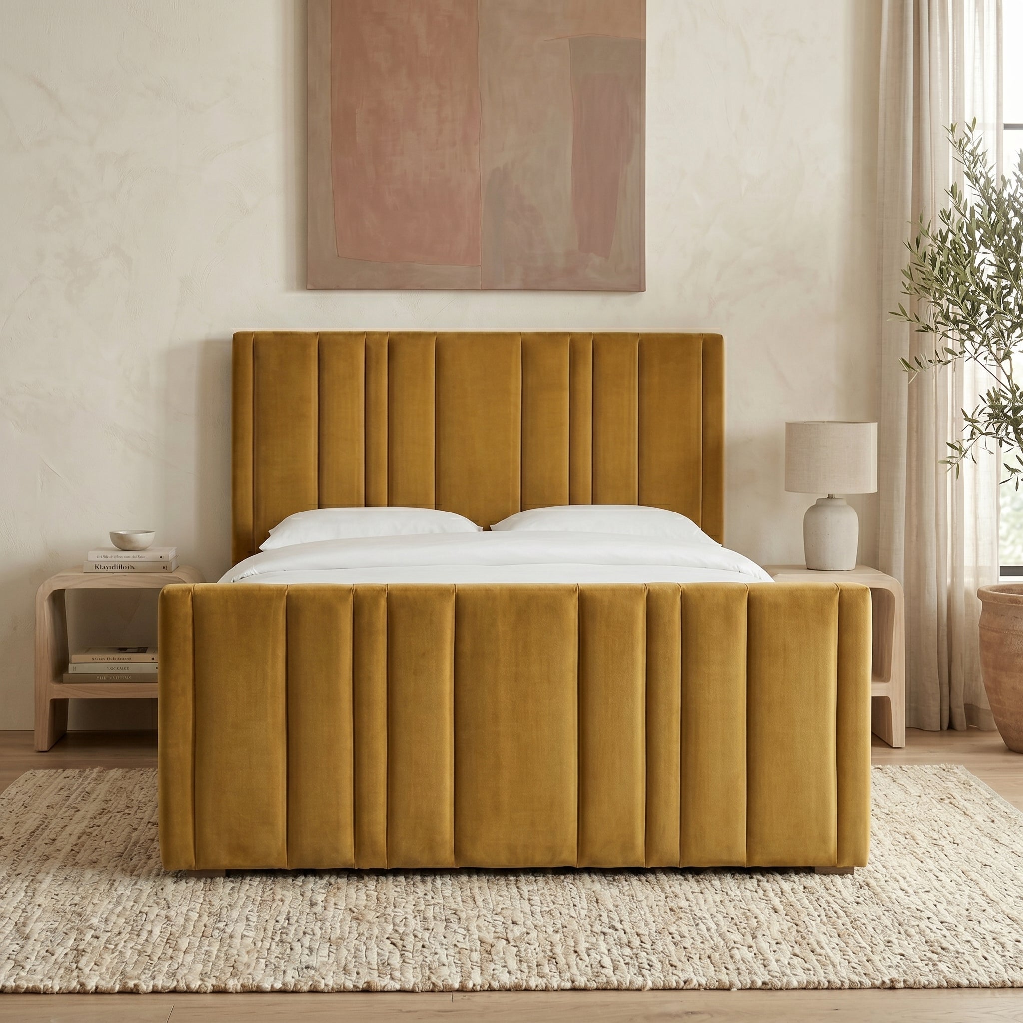 Upholstered Platform Bed with Vertical Channel Tufting
