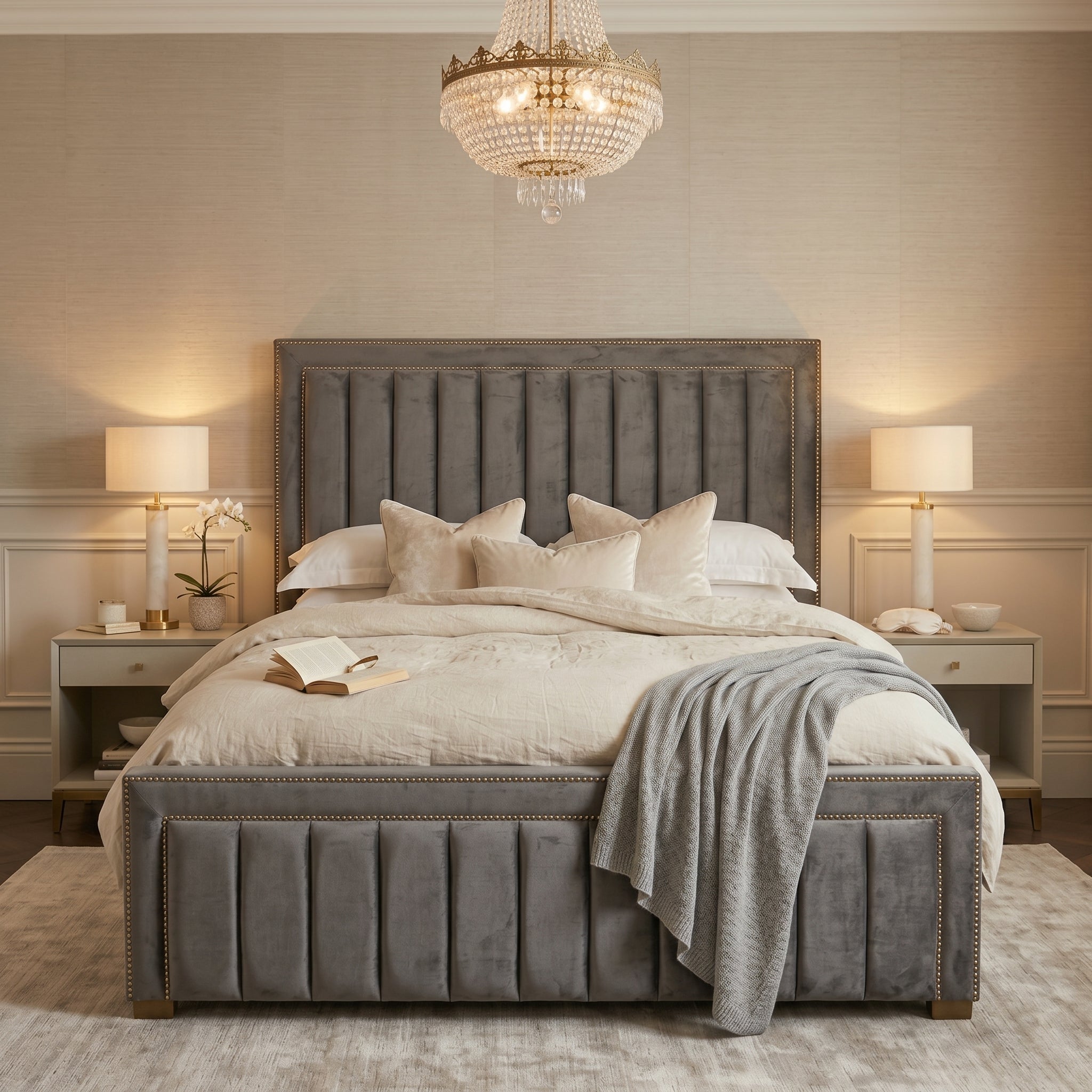 Modern Stripe King Panel Bed Frame