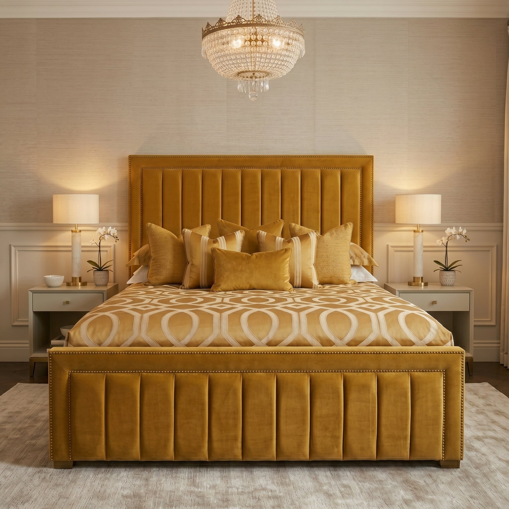 Modern Stripe King Panel Bed Frame