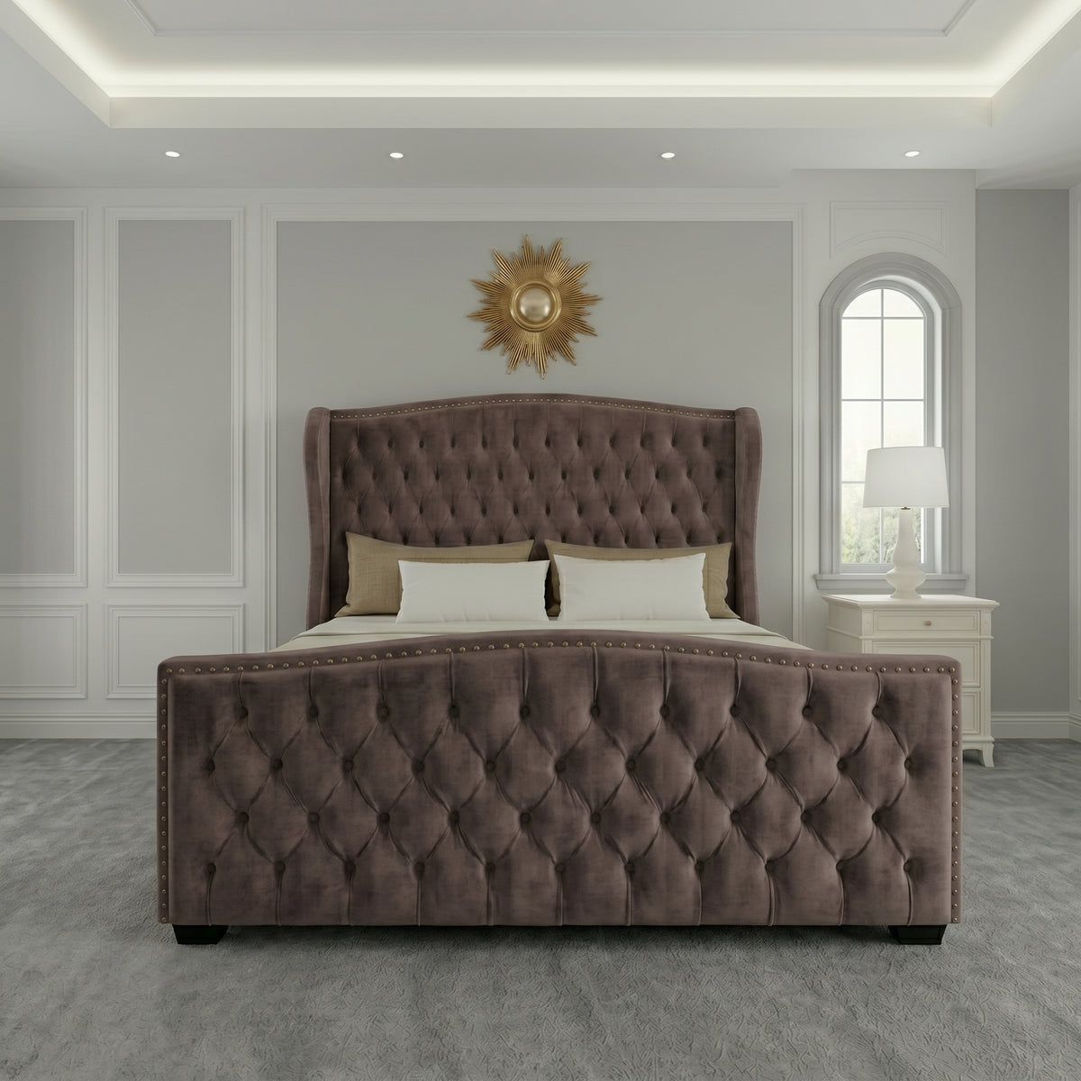 Buckingham Wingback Upholstered Bed with Classic Design - ORCHID FURNITURES