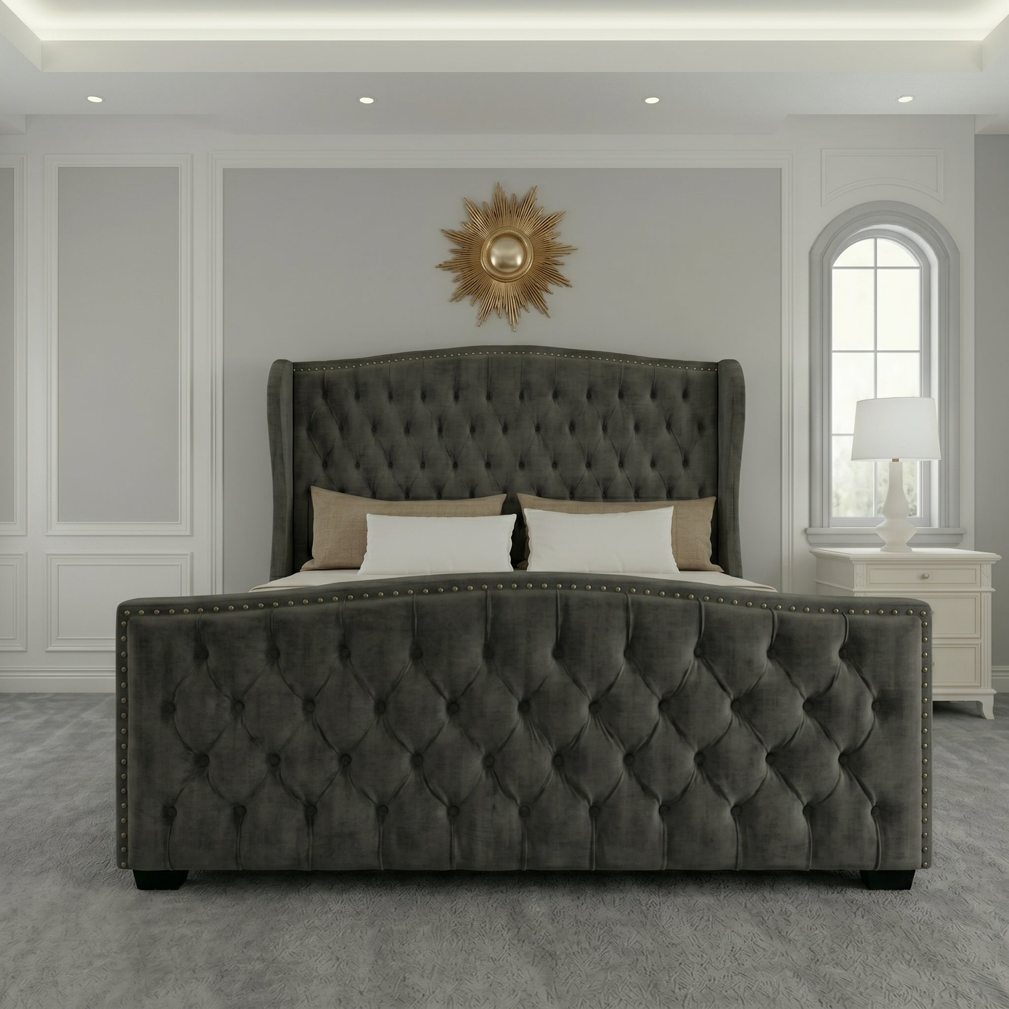 Buckingham Wingback Upholstered Bed with Classic Design