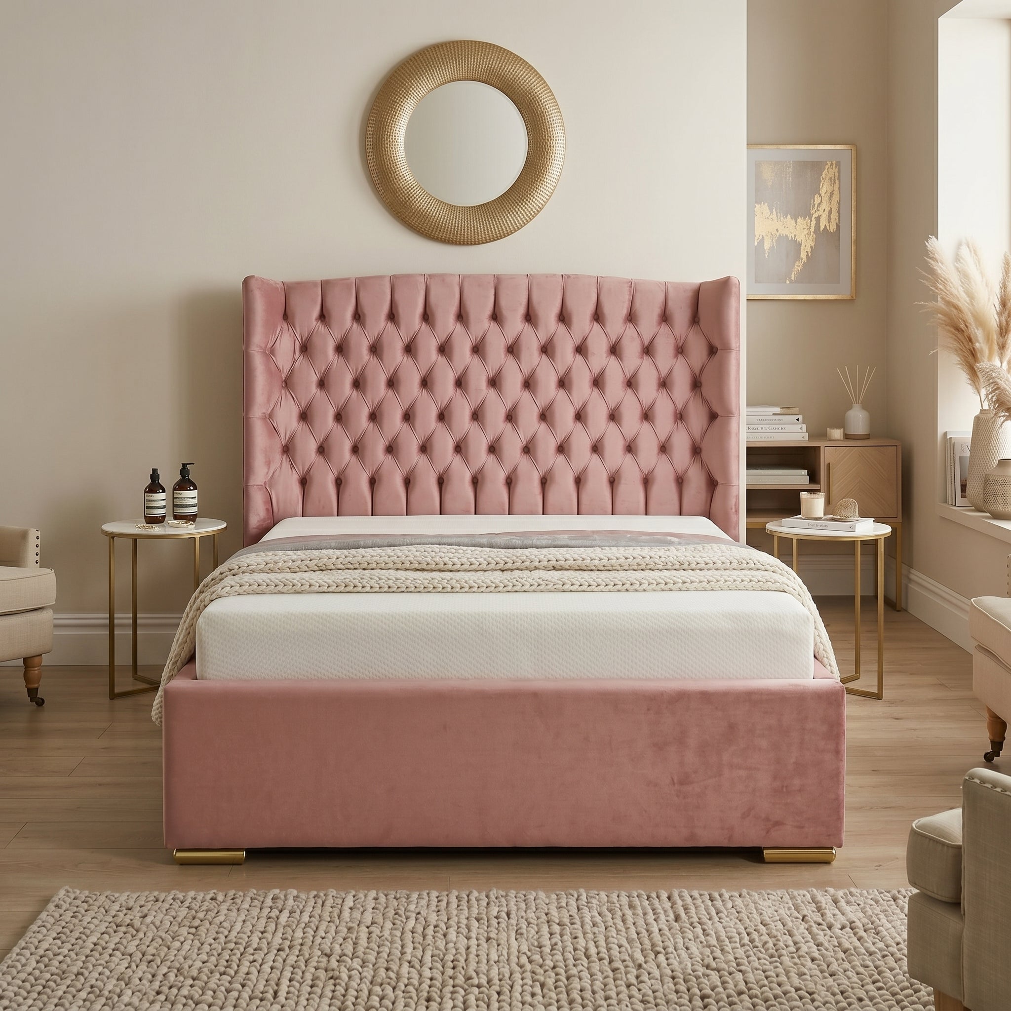 Orchid Upholstered Chesterfield Wing Bed Frame