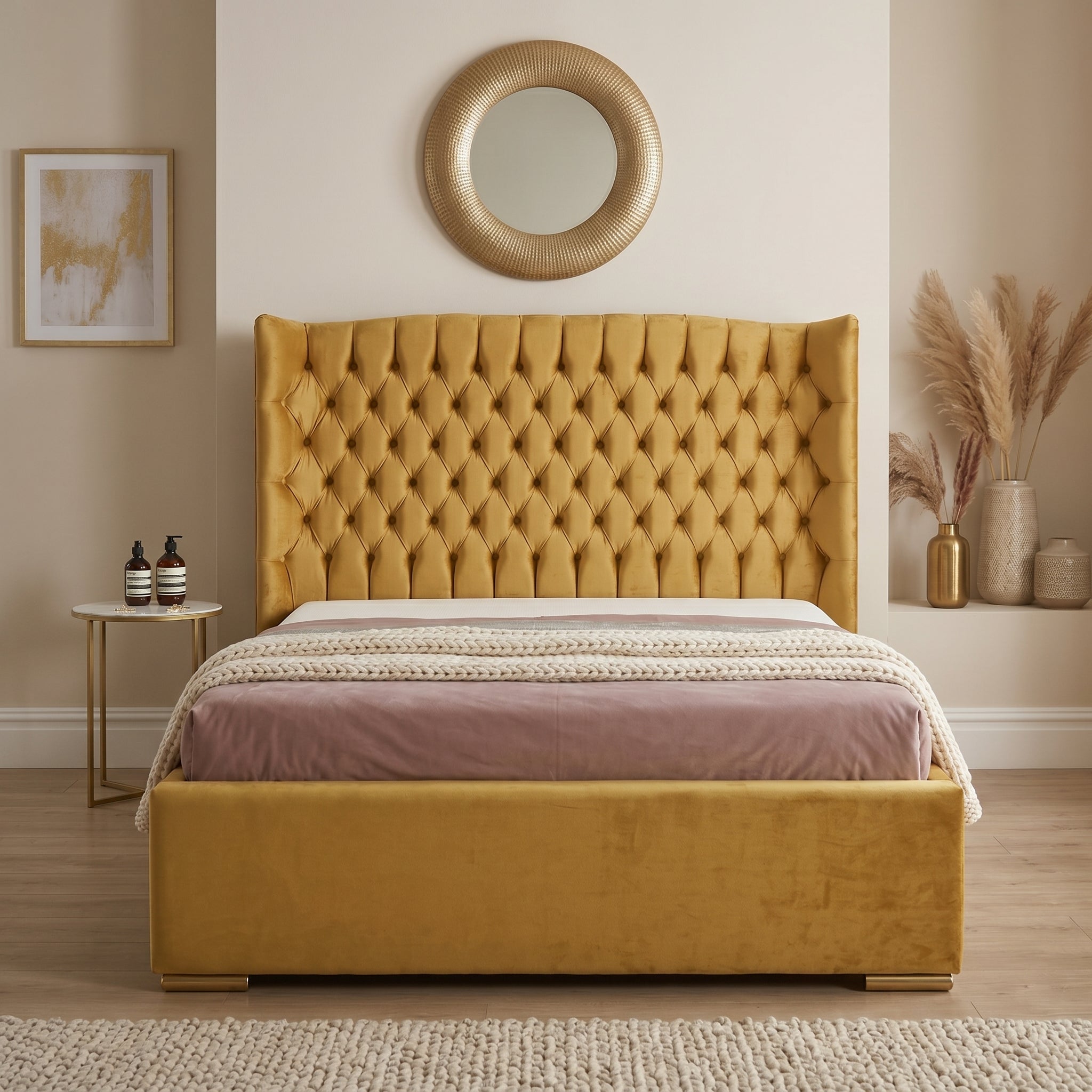 Orchid Upholstered Chesterfield Wing Bed Frame
