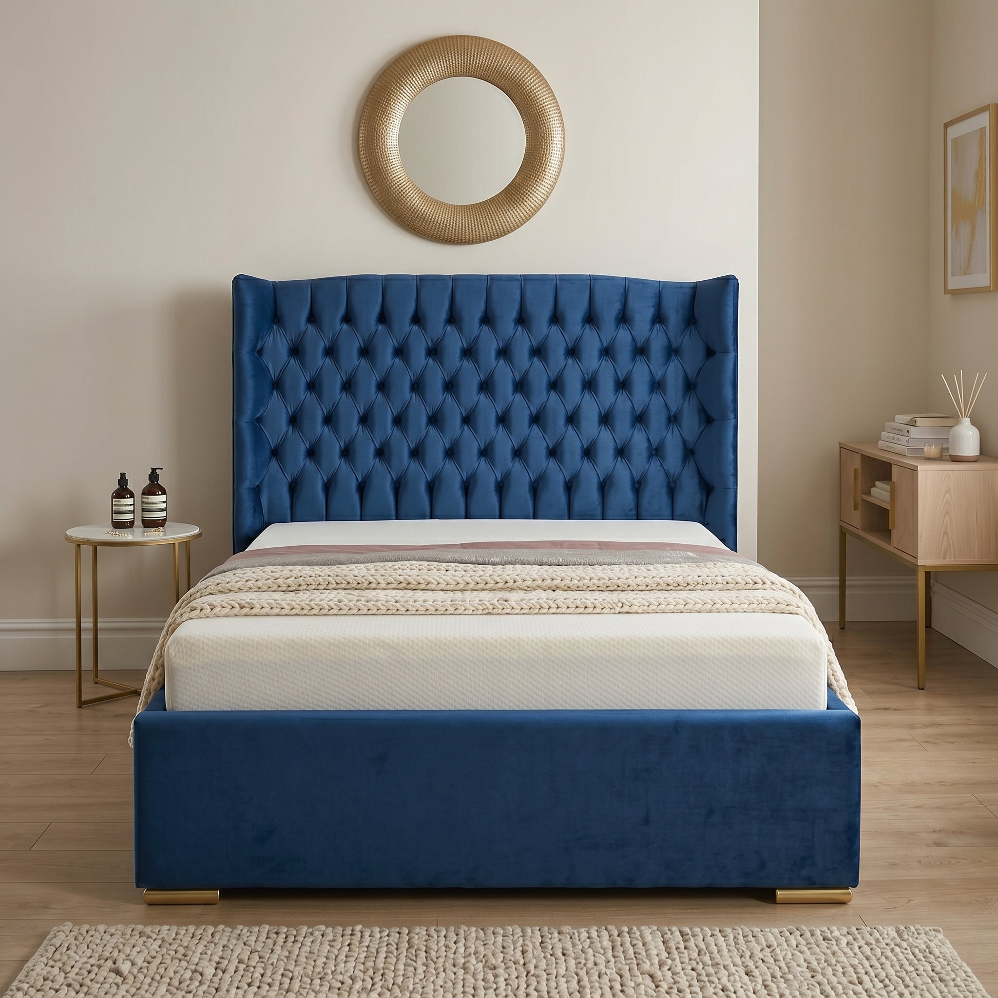 Orchid Upholstered Chesterfield Wing Bed Frame