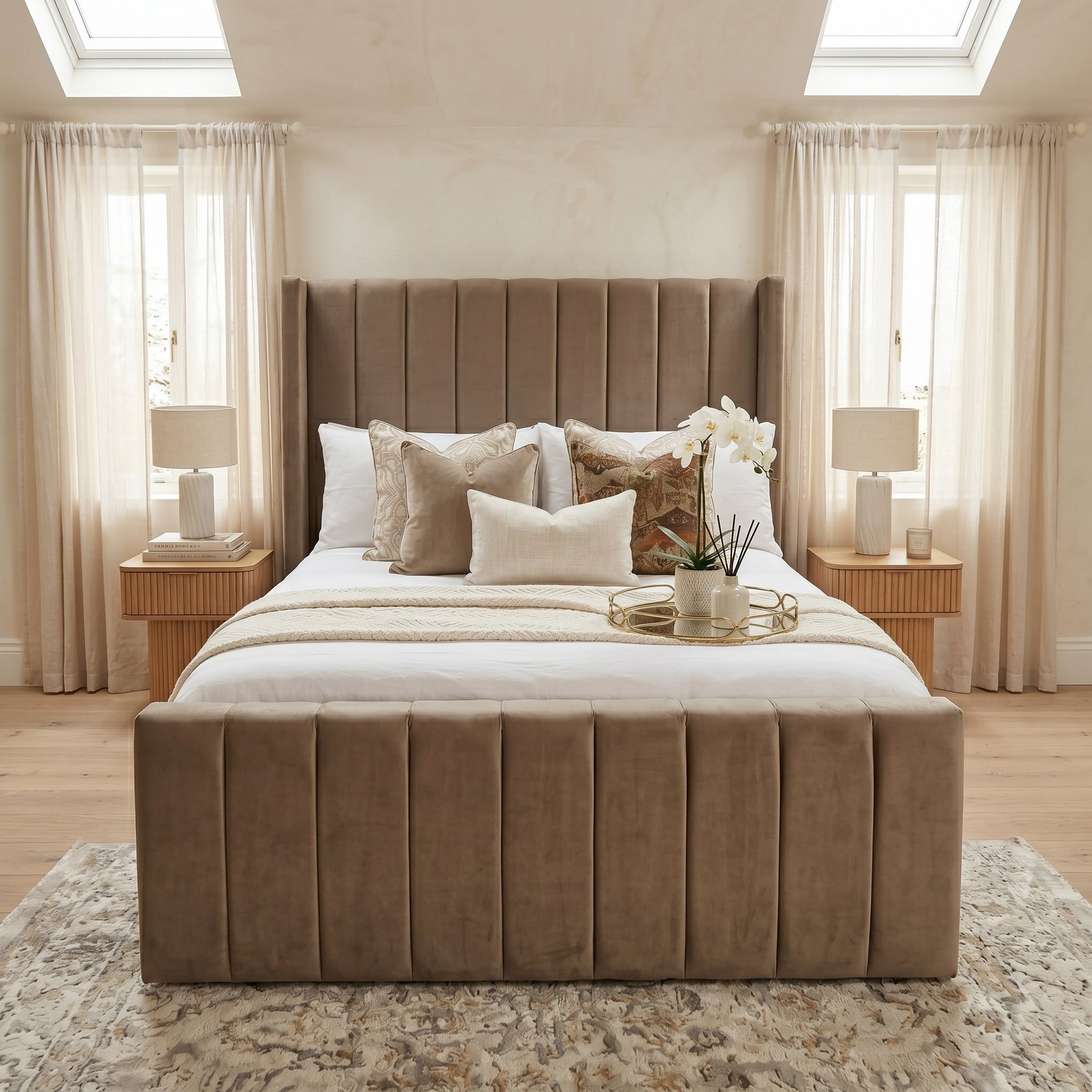 Wingback Line Panel Upholstered Bed Frame