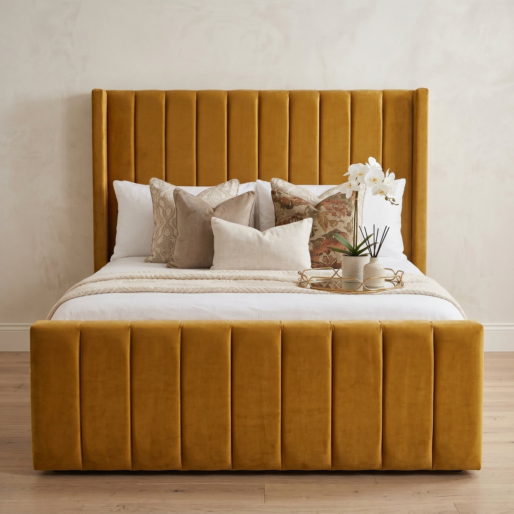 Wingback Line Panel Upholstered Bed Frame
