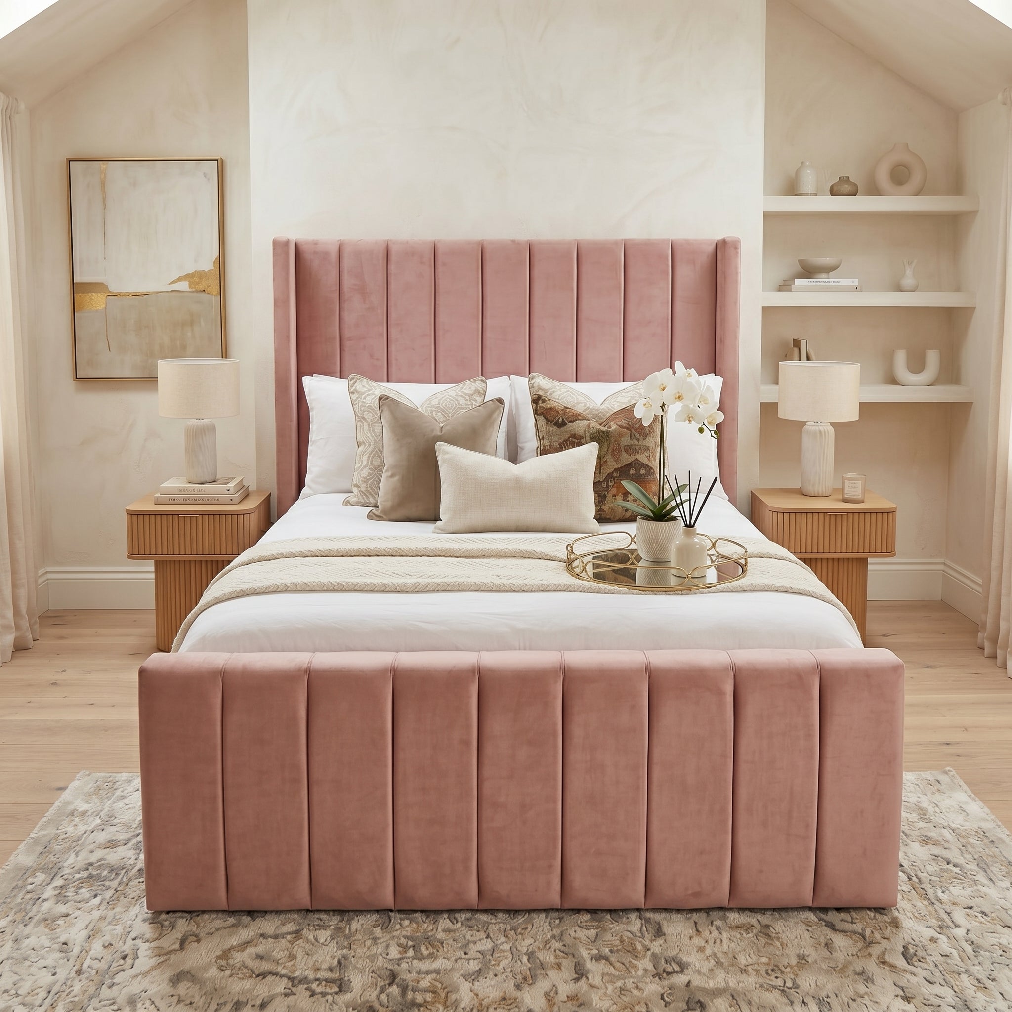 Wingback Line Panel Upholstered Bed Frame