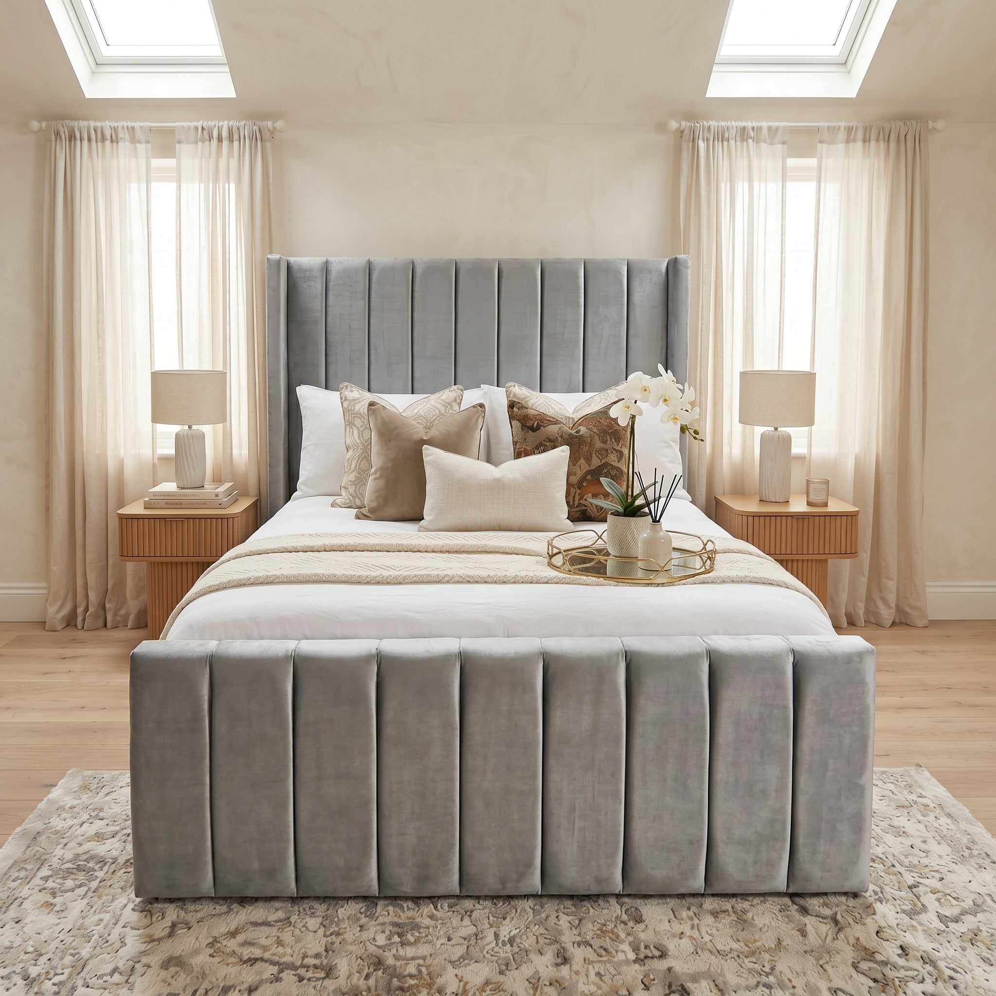 Wingback Line Panel Upholstered Bed Frame