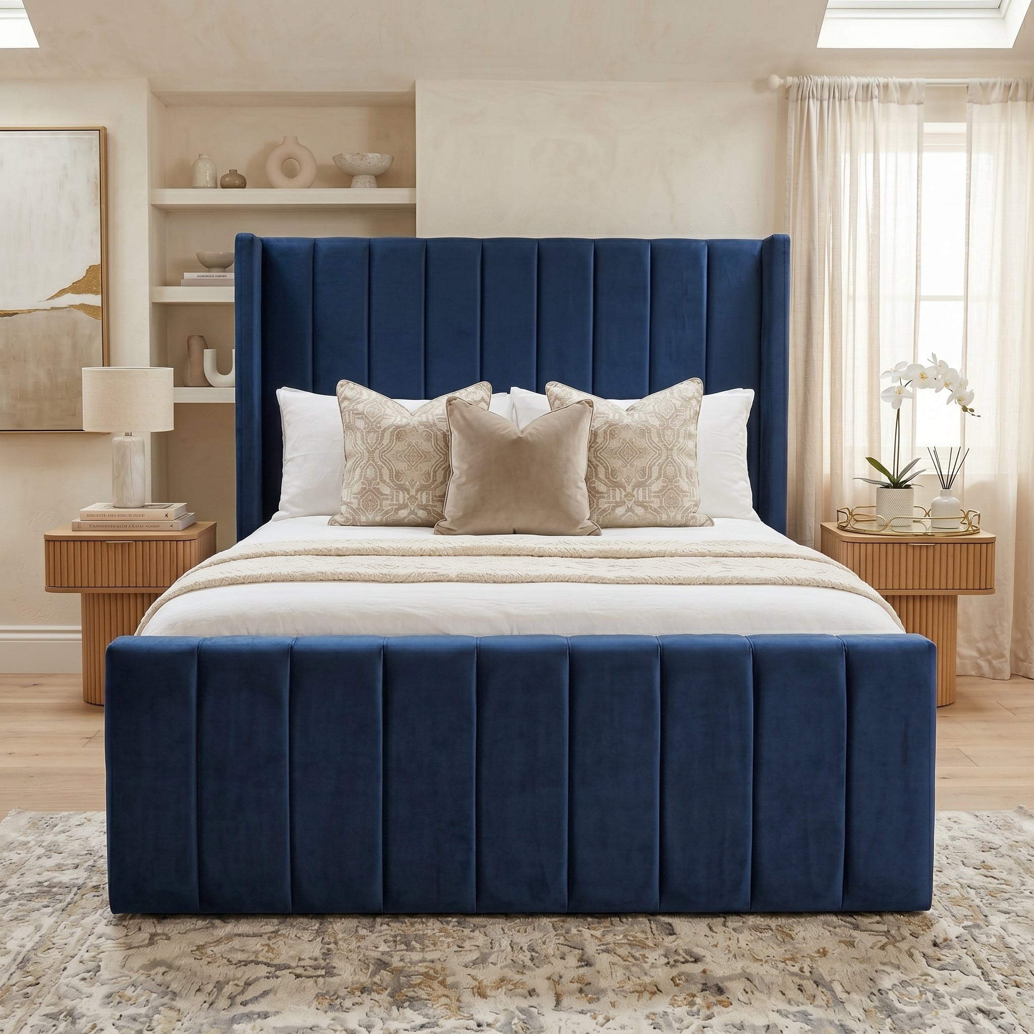 Wingback Line Panel Upholstered Bed Frame