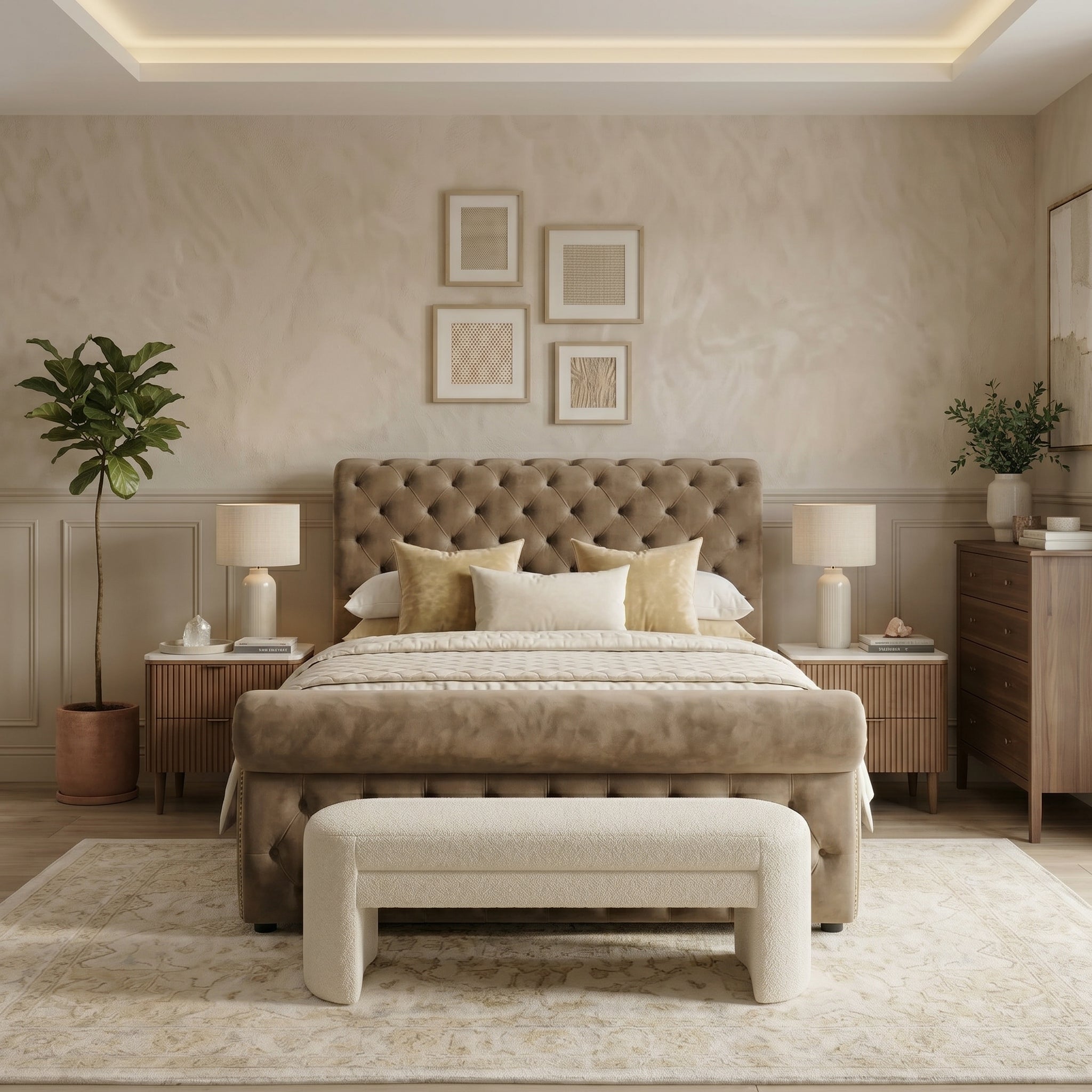 Elegant Upholstered Bed with Ottoman Storage Option