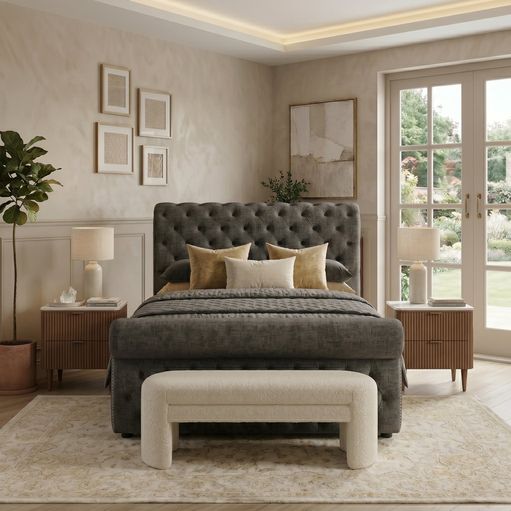 Elegant Upholstered Bed with Ottoman Storage Option