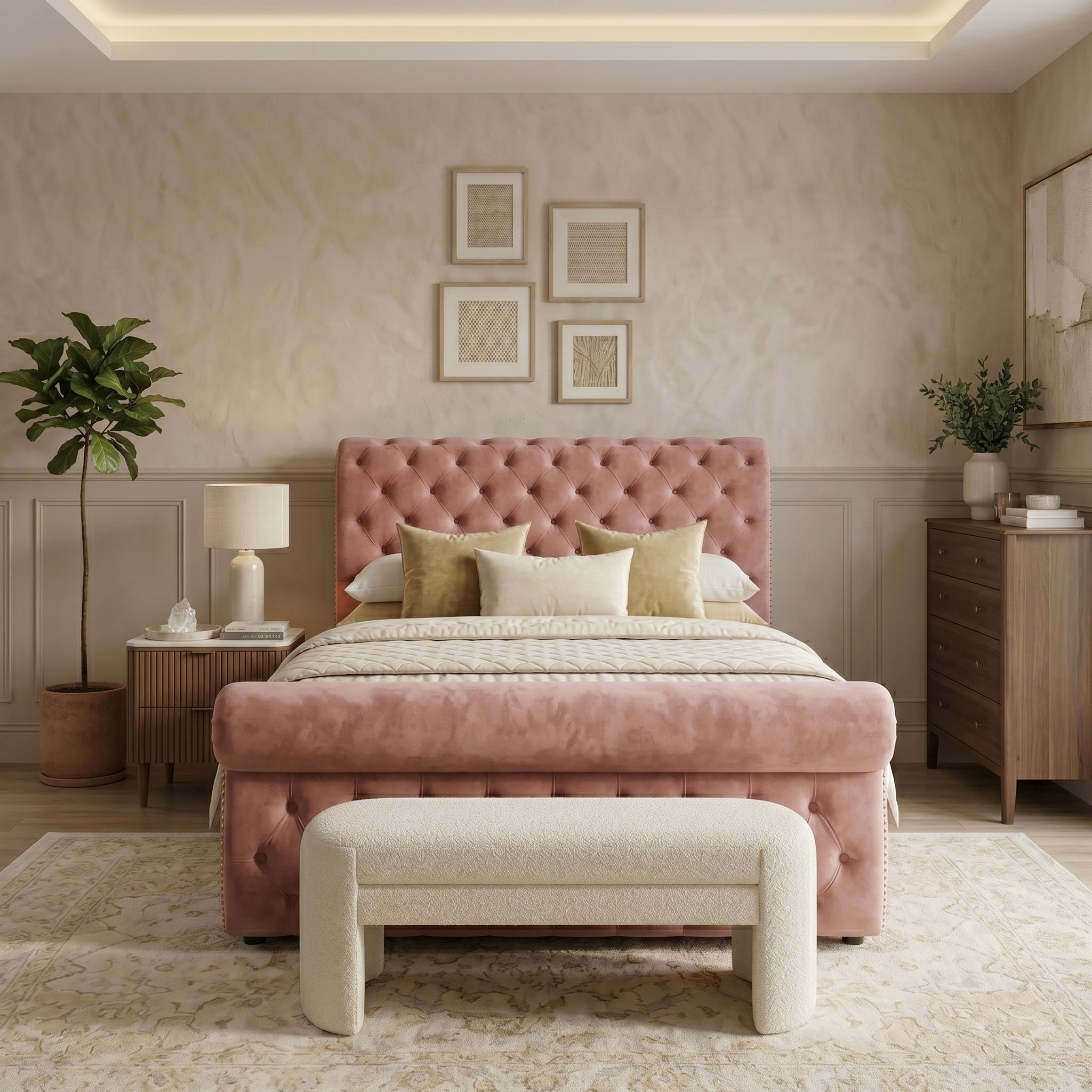 Elegant Upholstered Bed with Ottoman Storage Option