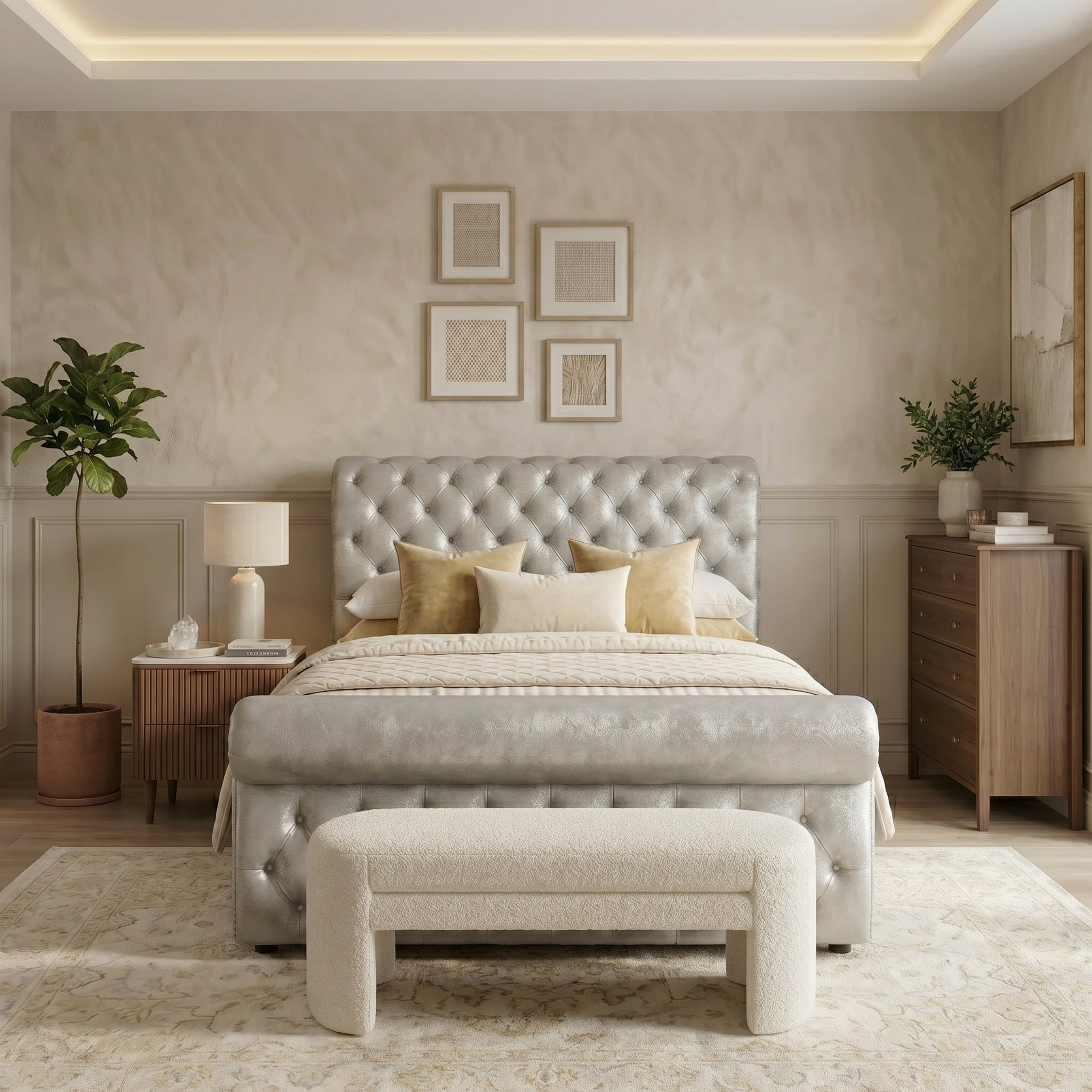 Elegant Upholstered Bed with Ottoman Storage Option