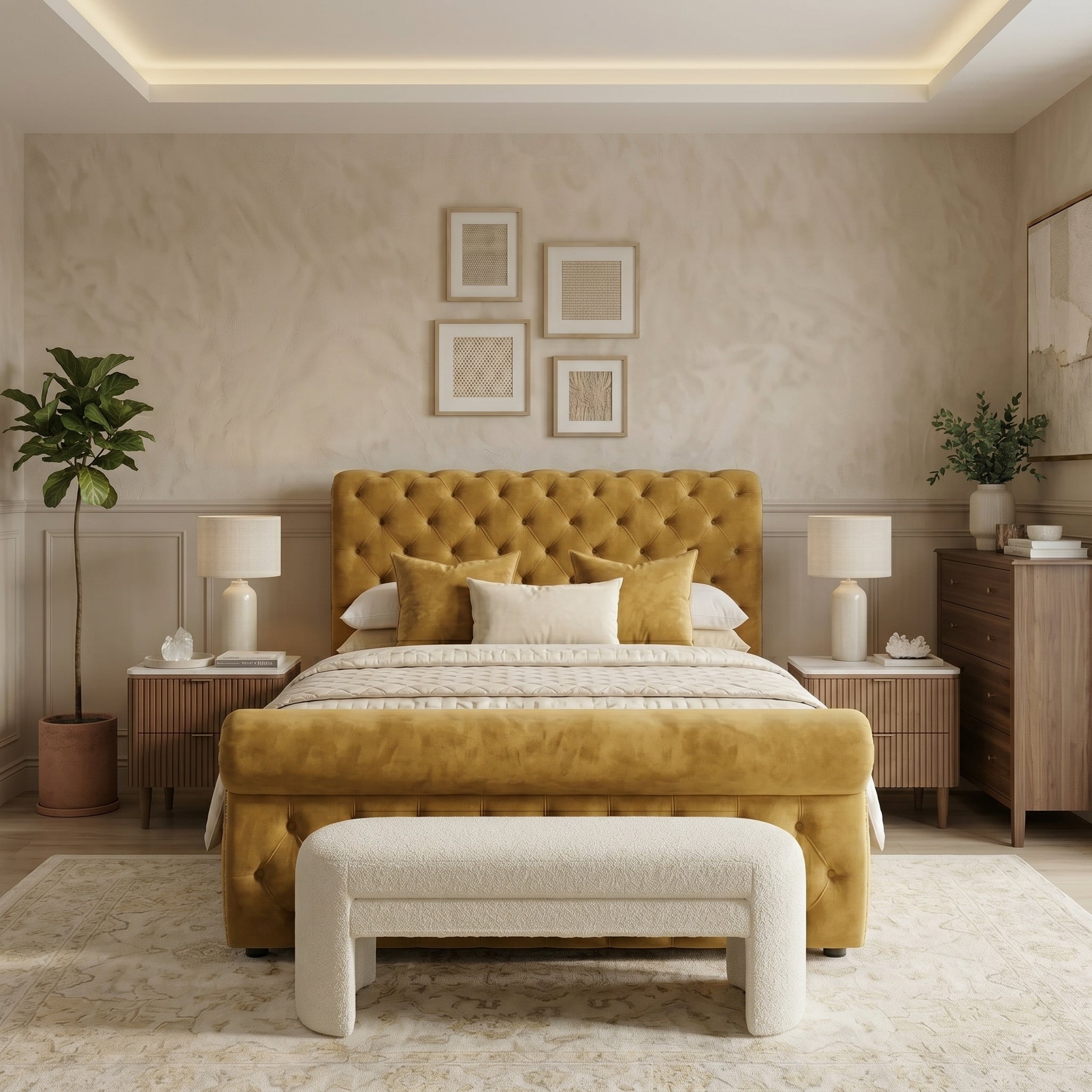 Elegant Upholstered Bed with Ottoman Storage Option
