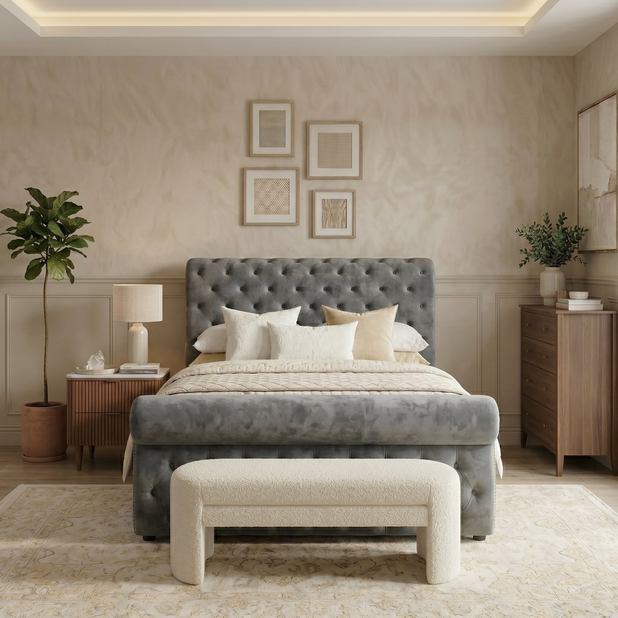 Elegant Upholstered Bed with Ottoman Storage Option