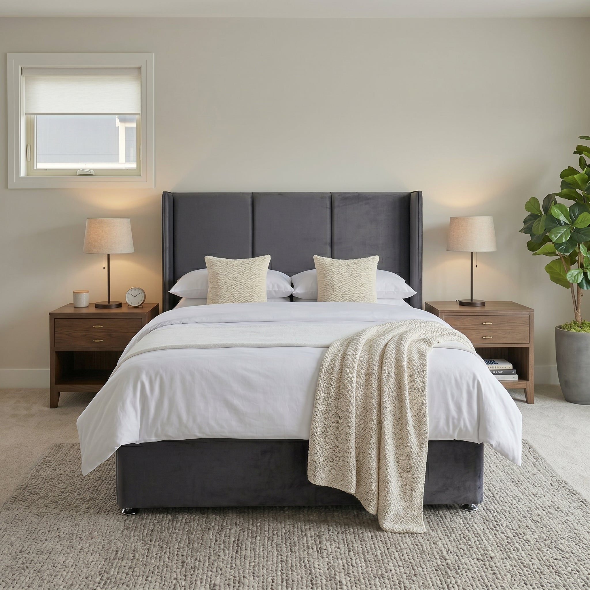 Wingback Upholstered Ottoman Bed Frame