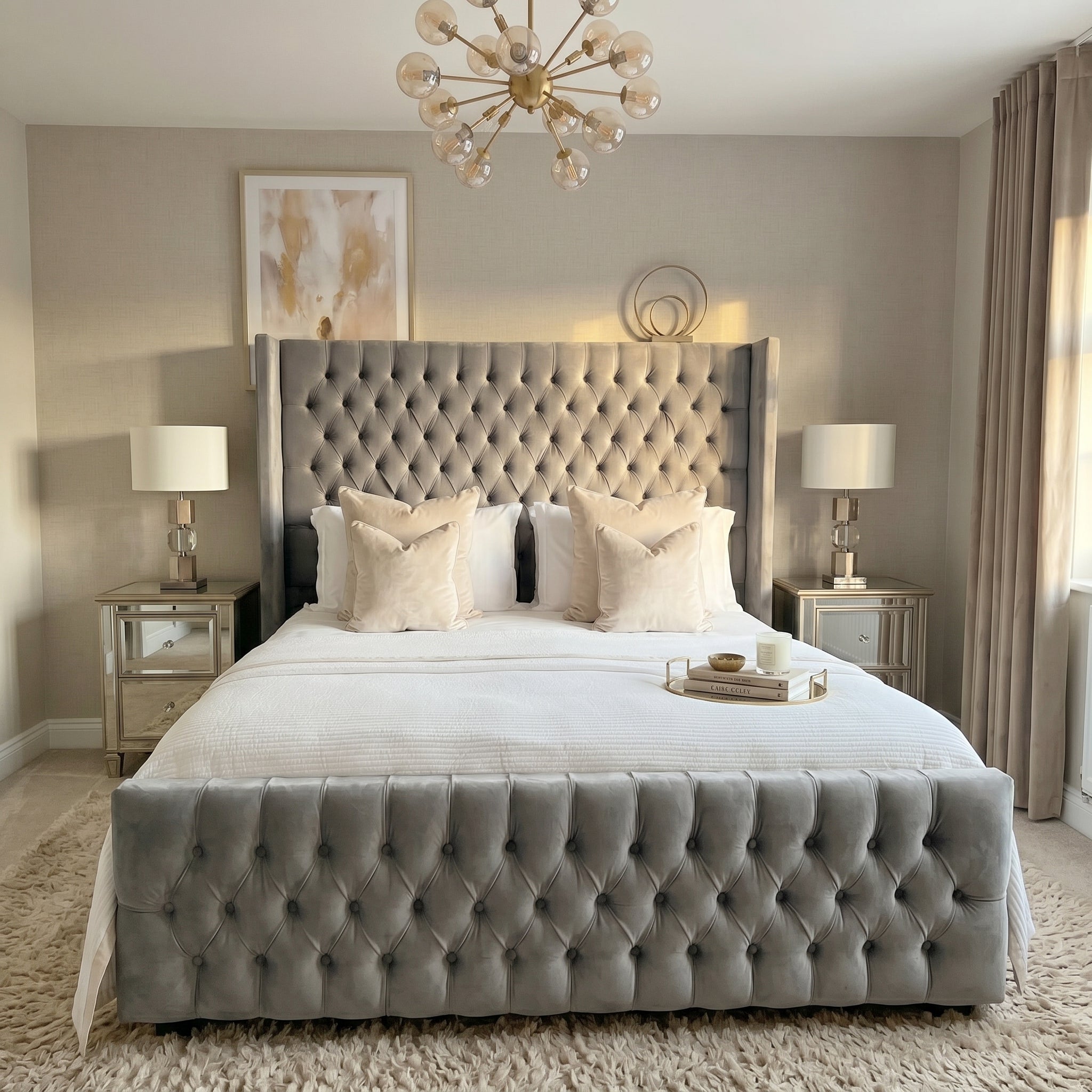 Wingback Upholstered Bed Frame Discounted Price