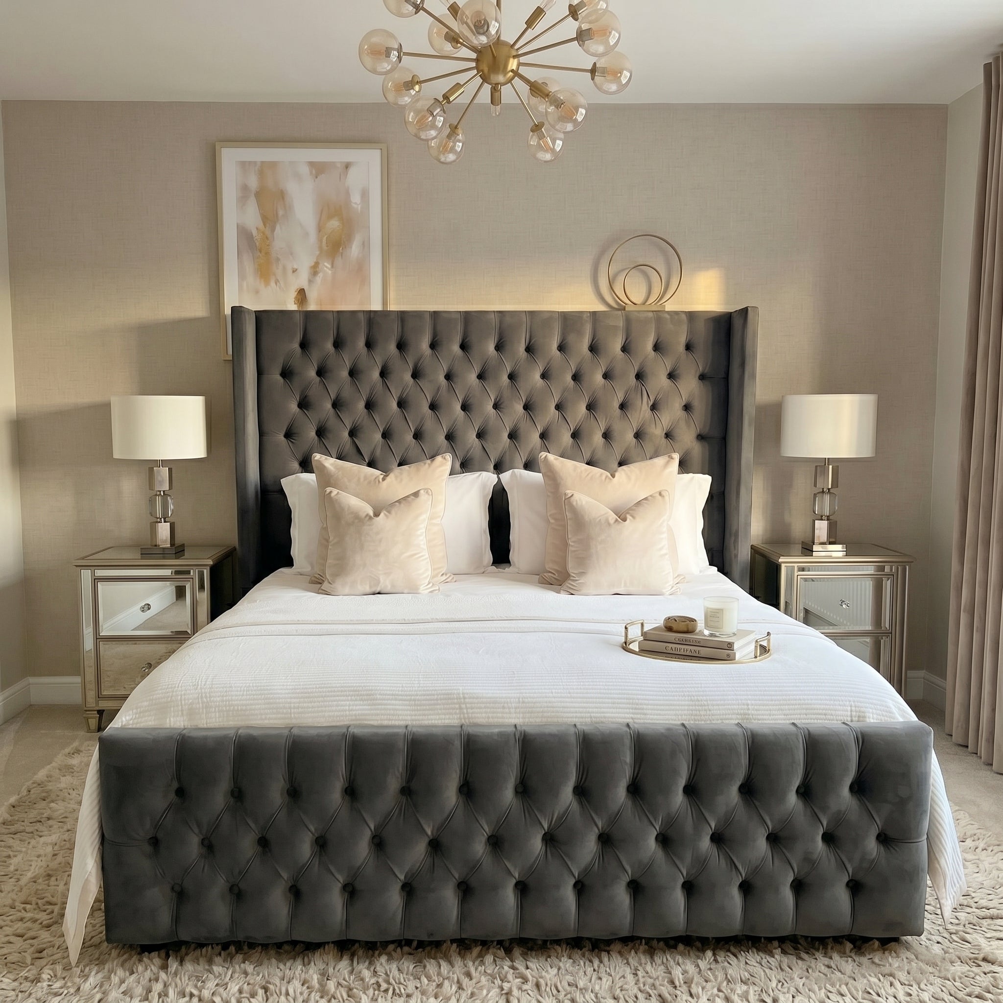 Wingback Upholstered Bed Frame Discounted Price