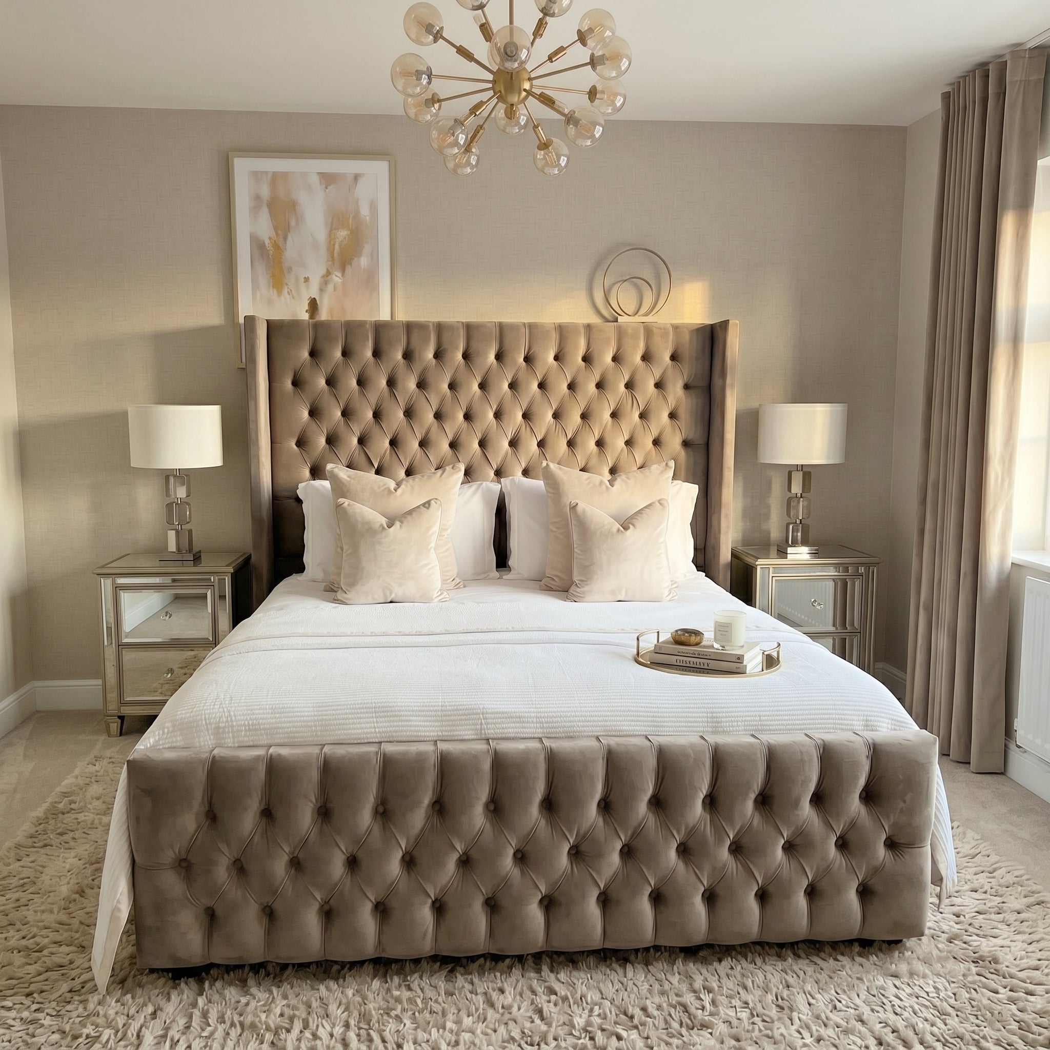 Wingback Upholstered Bed Frame Discounted Price