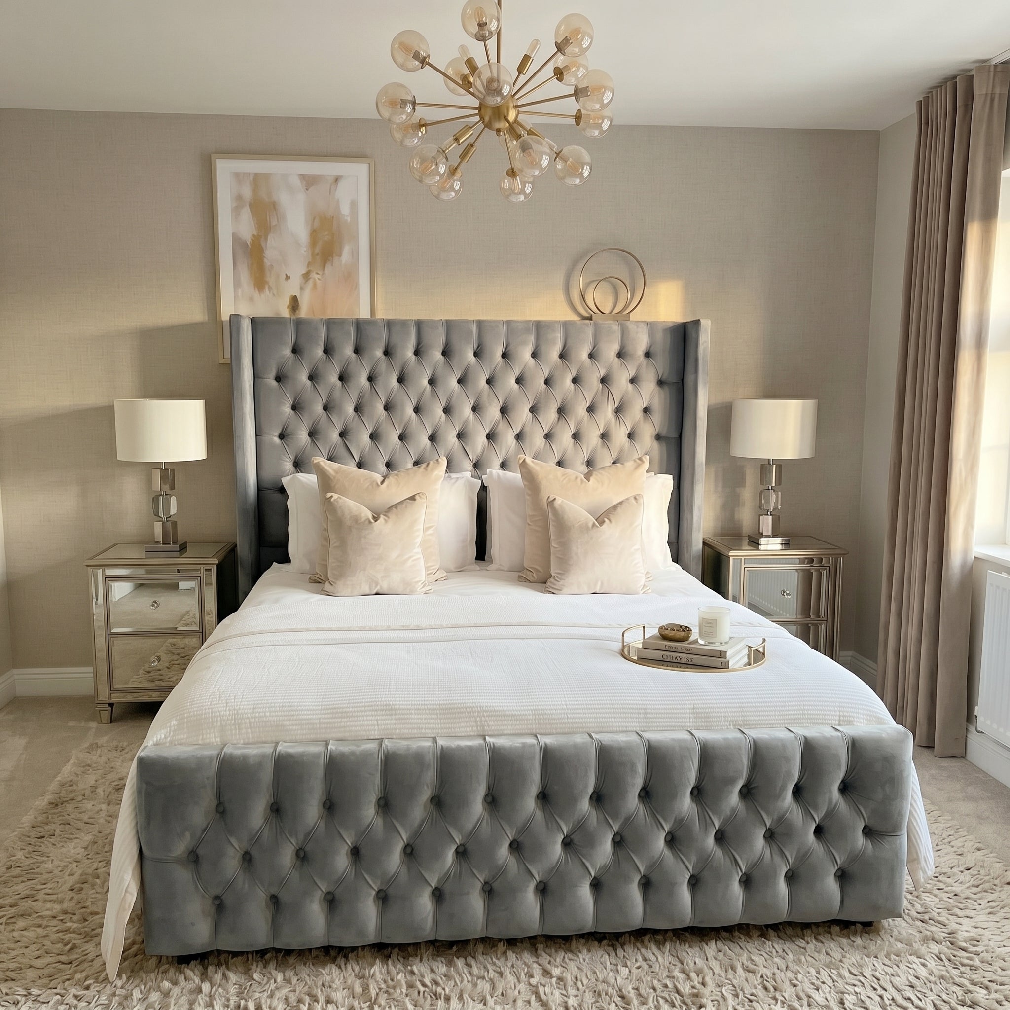 Wingback Upholstered Bed Frame Discounted Price