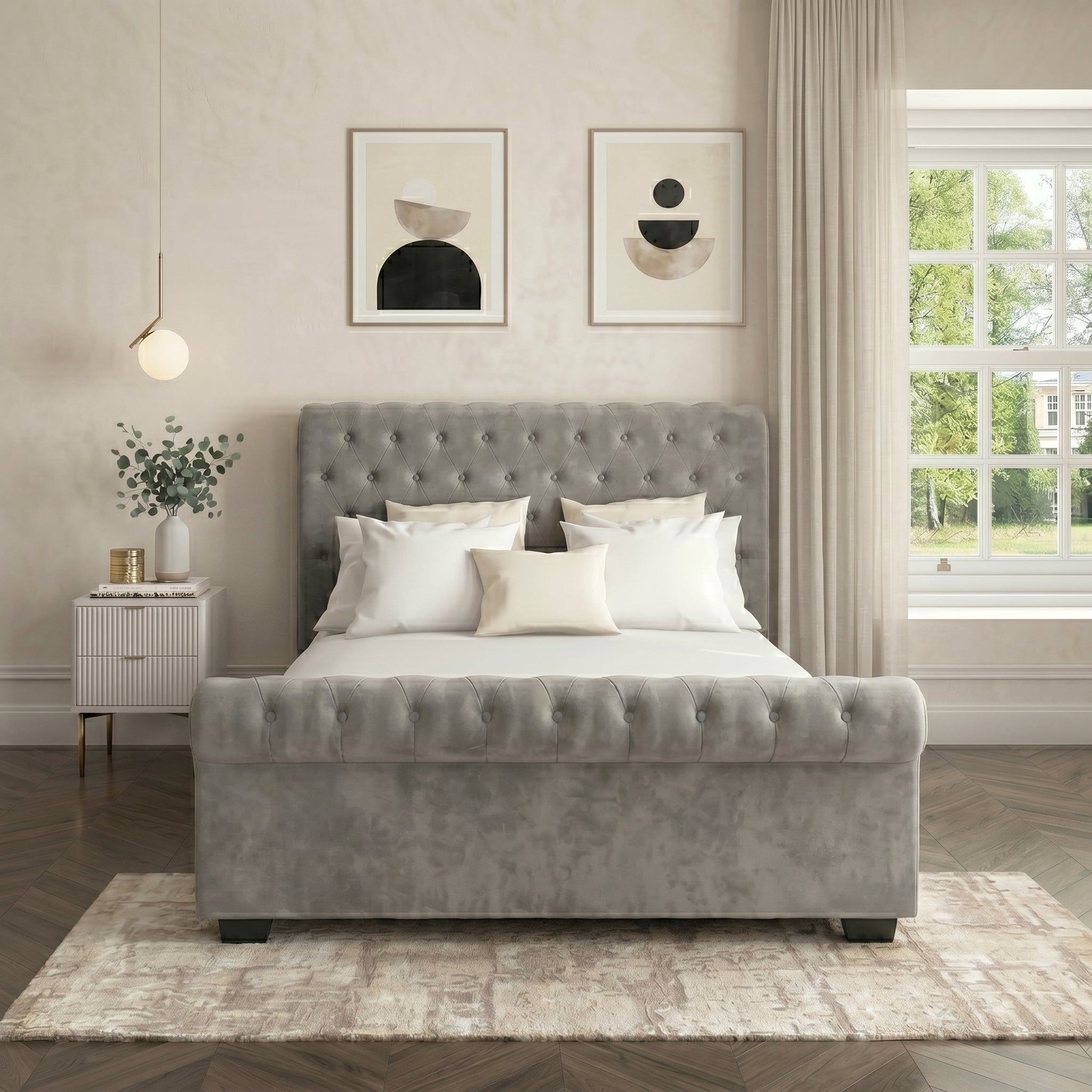 Elegant Modern Tufted Bed with Upholstered Frame