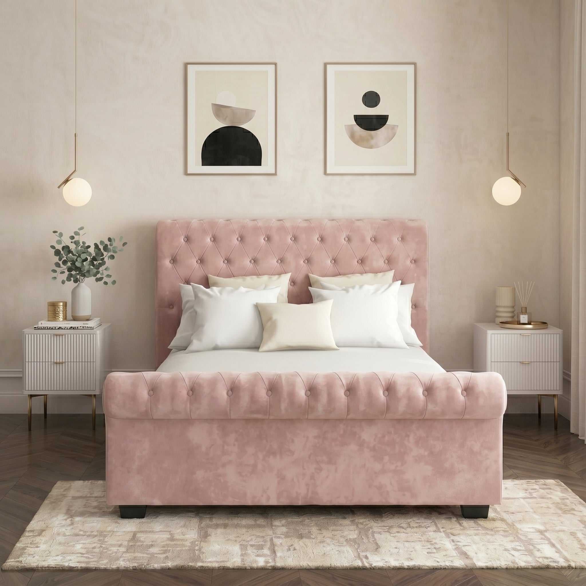Elegant Modern Tufted Bed with Upholstered Frame