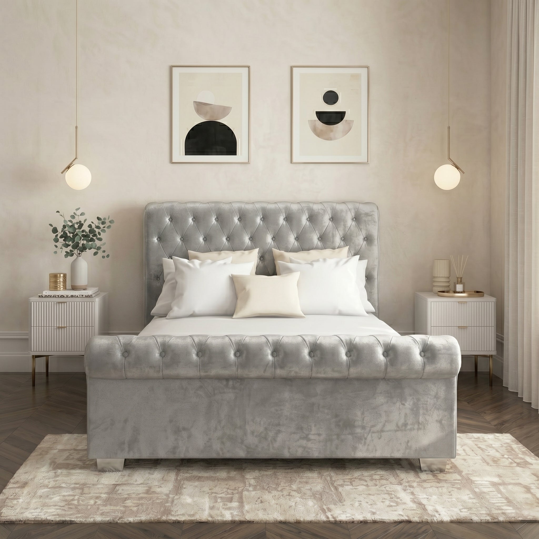 Elegant Modern Tufted Bed with Upholstered Frame